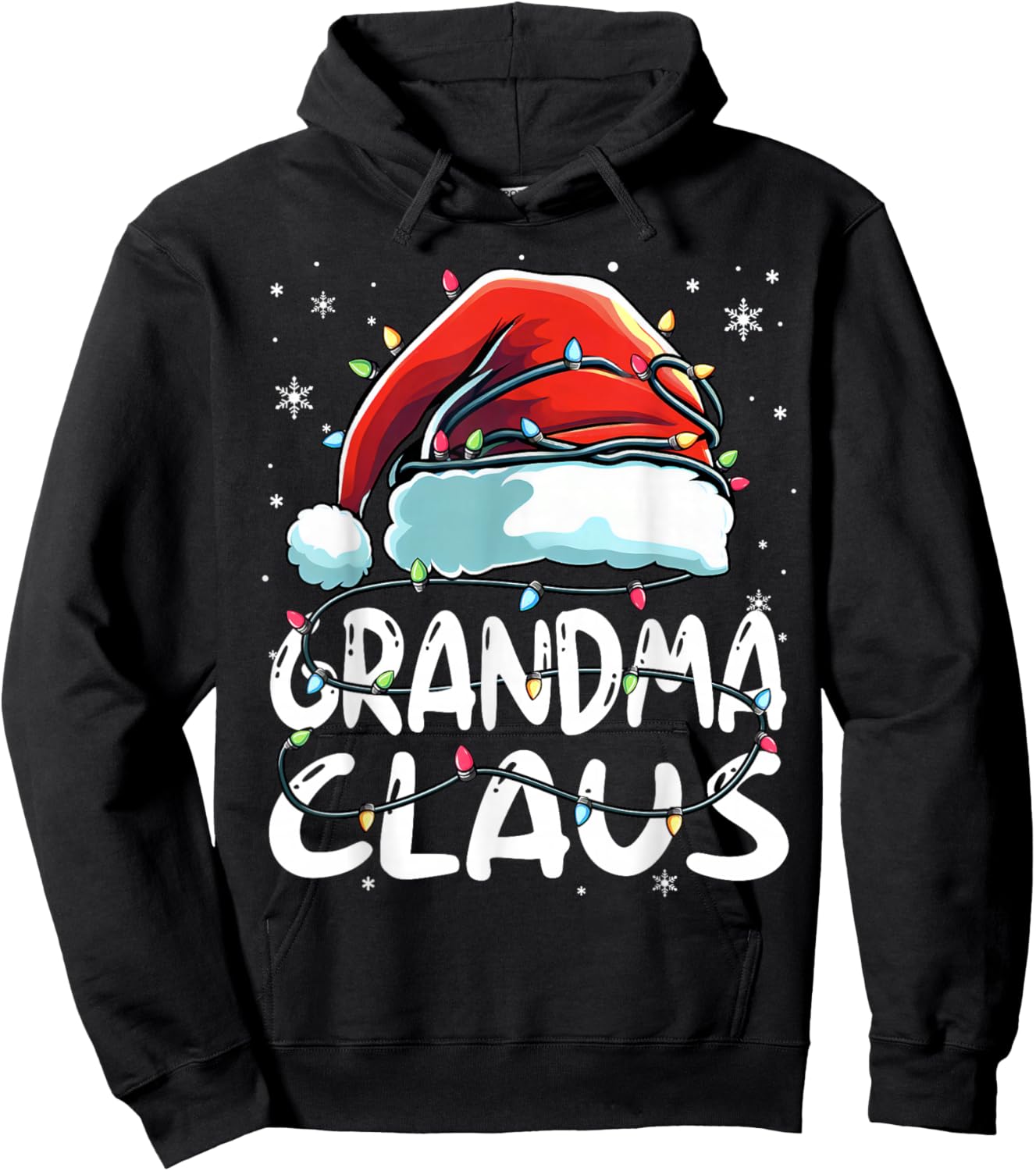 Grandma Claus Christmas Lights Matching Family Xmas Pajama Hoodie - Hoodie | Black