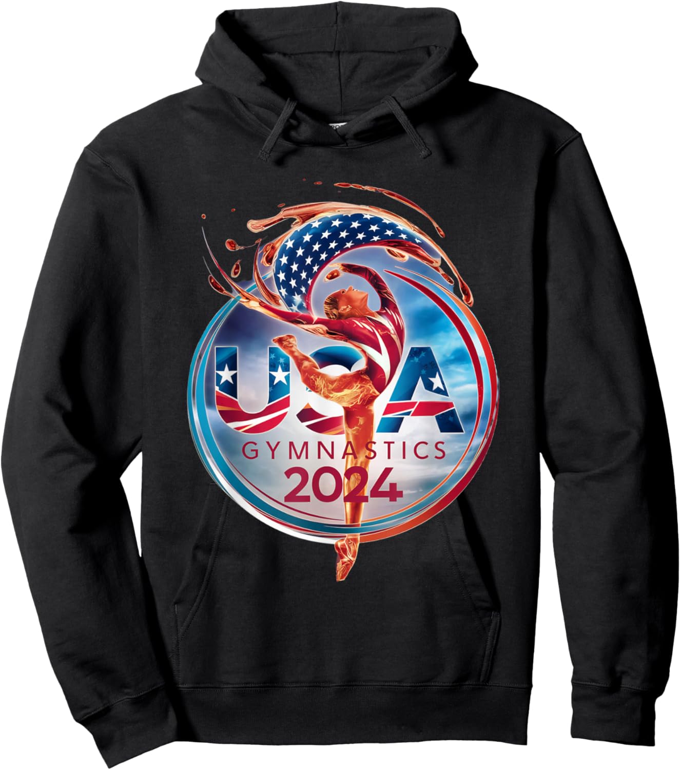 Vibrant Gymnastics 2024 Logo: Strength and Elegance USA Hoodie - Hoodie | Black