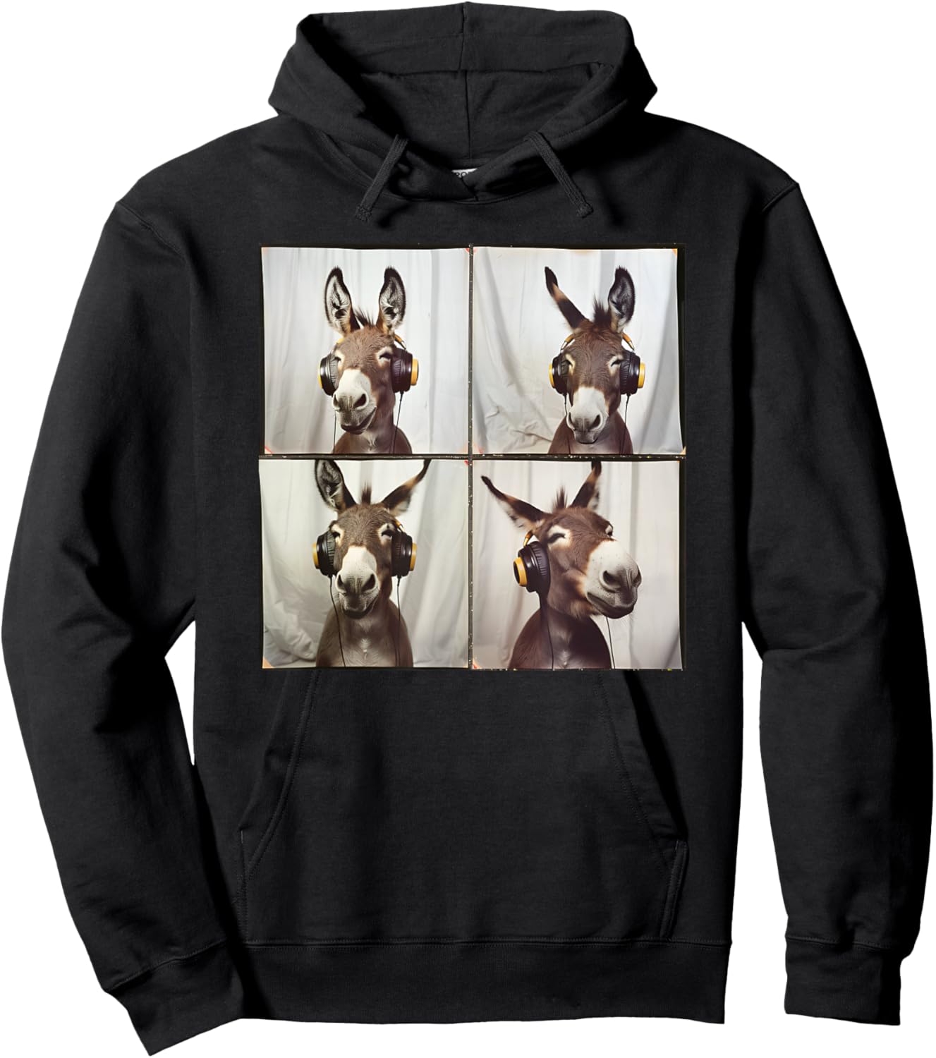 DJ Animal With Headphones Music Men Women Kids Quirky Donkey , Small, Black Hoodie - Hoodie | Black