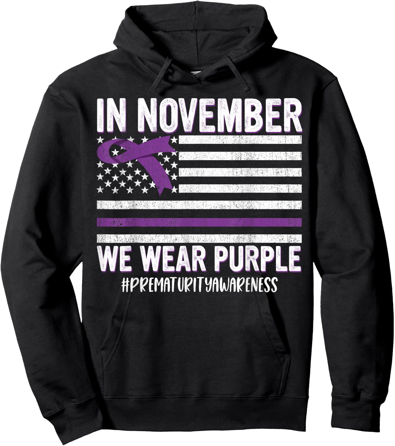 Prematurity Awareness Ribbon USA Flag Hoodie - Hoodie | Black