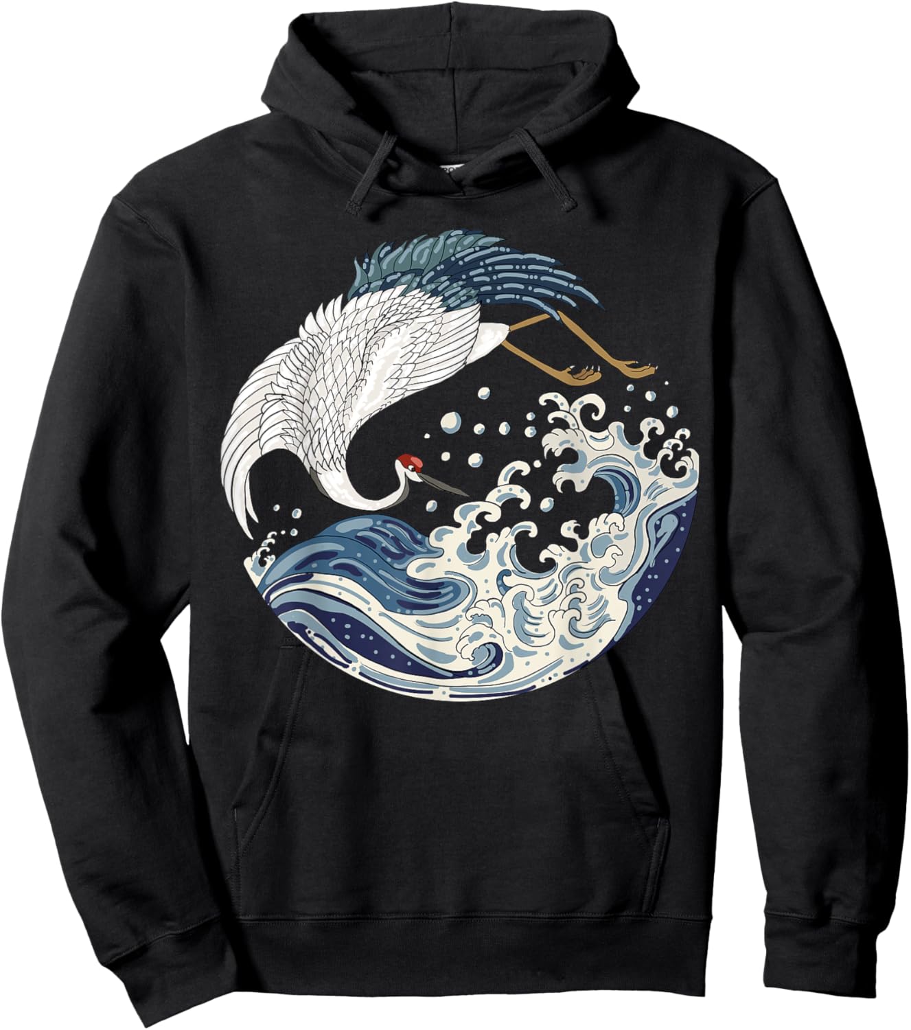 Japanese Vintage Art The Great Wave Sea Crane Bird Hoodie - Hoodie | Black