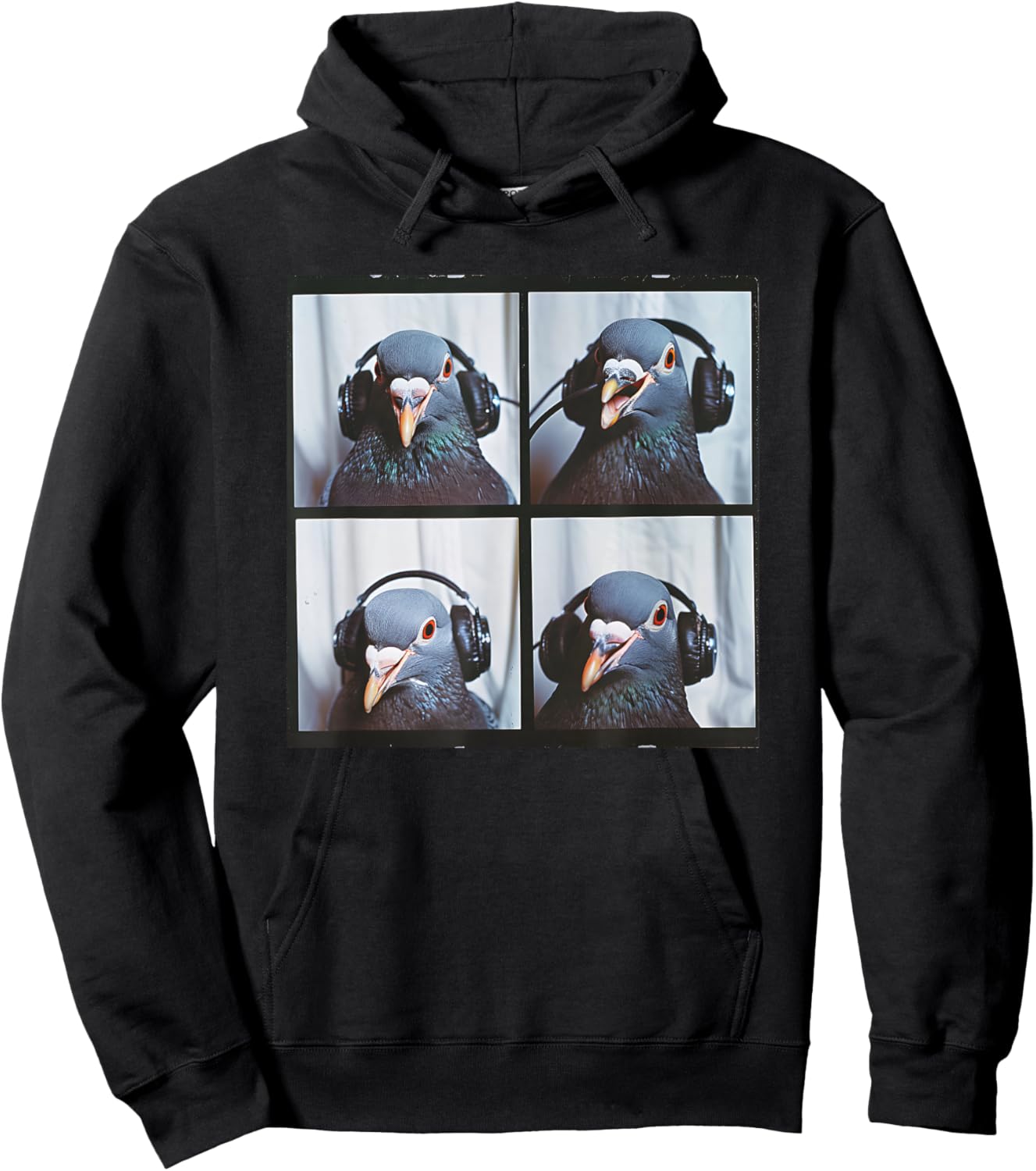 Pigeon Wearing Headphones Singing Pigeon Fancier Photobooth Hoodie - Hoodie | Black