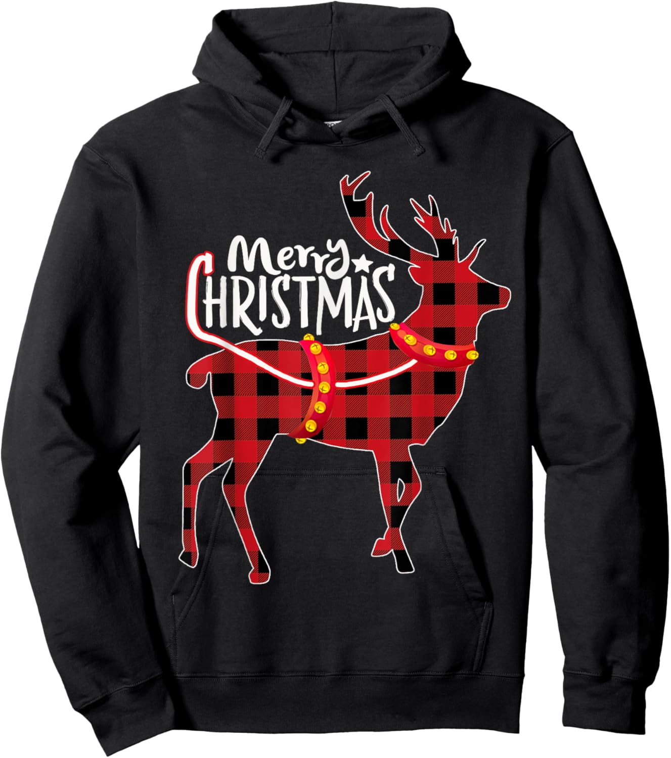 Pajamas Red& Black Plaid Flannel Christmas Reindeer Lovers Hoodie - Hoodie | Black