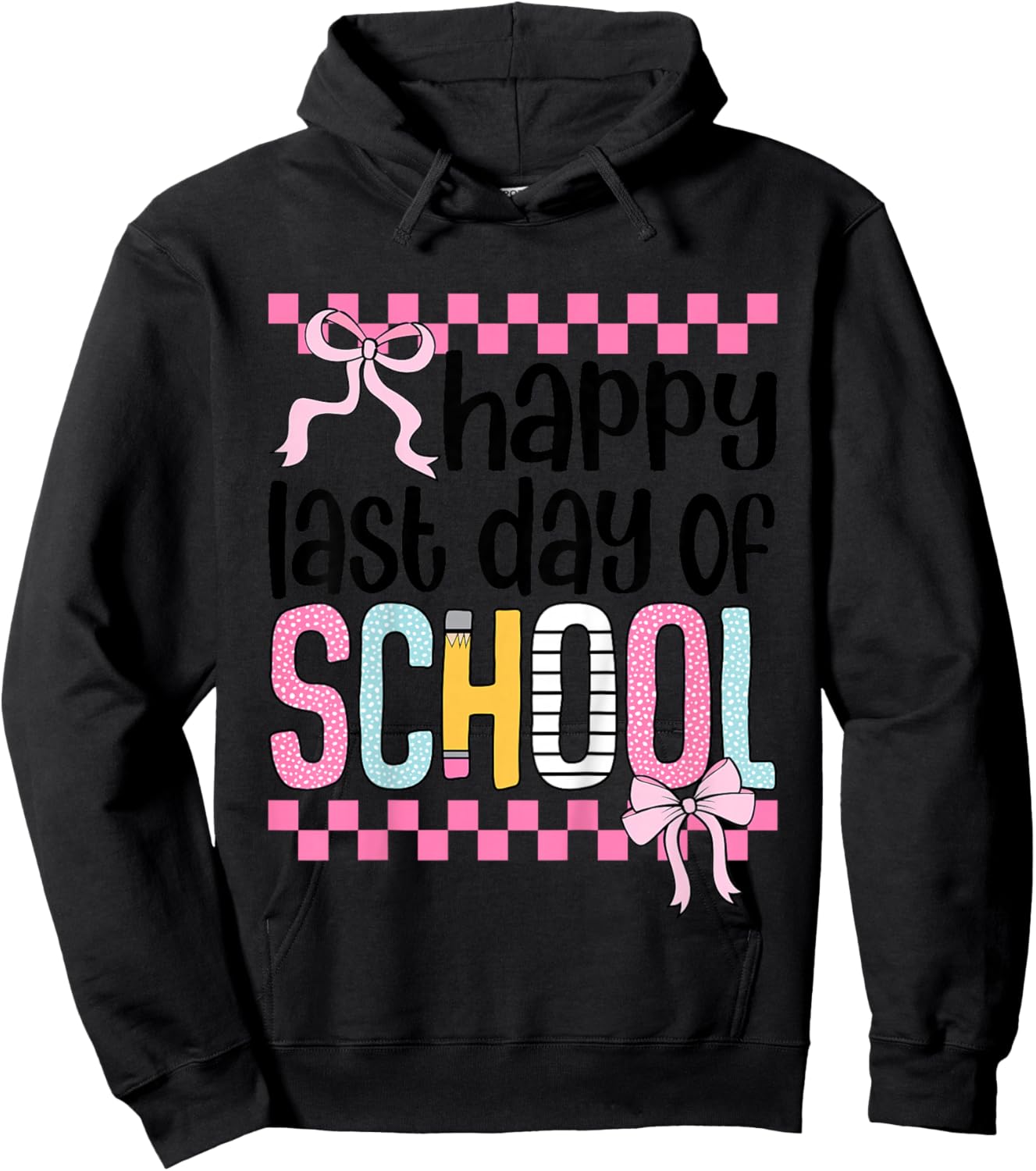 Happy Last Day of School Girls Coquette Bow Hello Summer Hoodie - Hoodie | Black