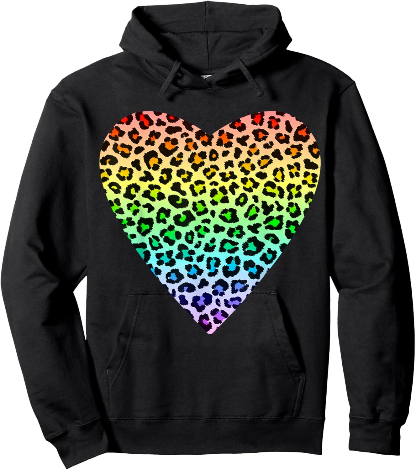 Heart Rainbow Cheetah Leopard Tiger Print Hoodie - Hoodie | Black