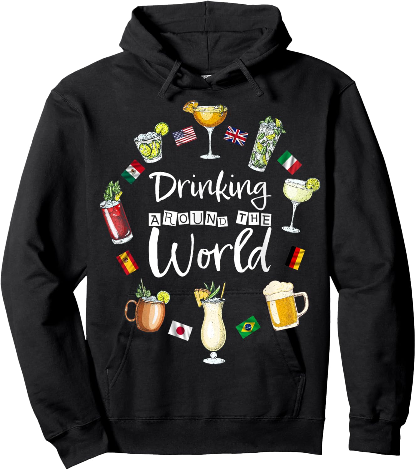 Drinking Around The World Vacation Drinking Showcase Funny Hoodie - Hoodie | Black