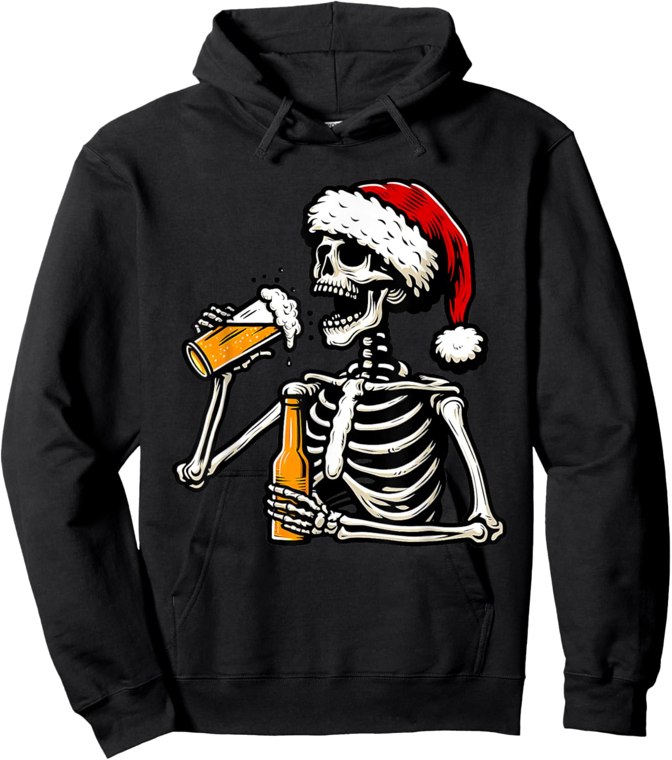 Christmas Santa Skull Skeleton Beer Drinking Drinker Hoodie - Hoodie | Black