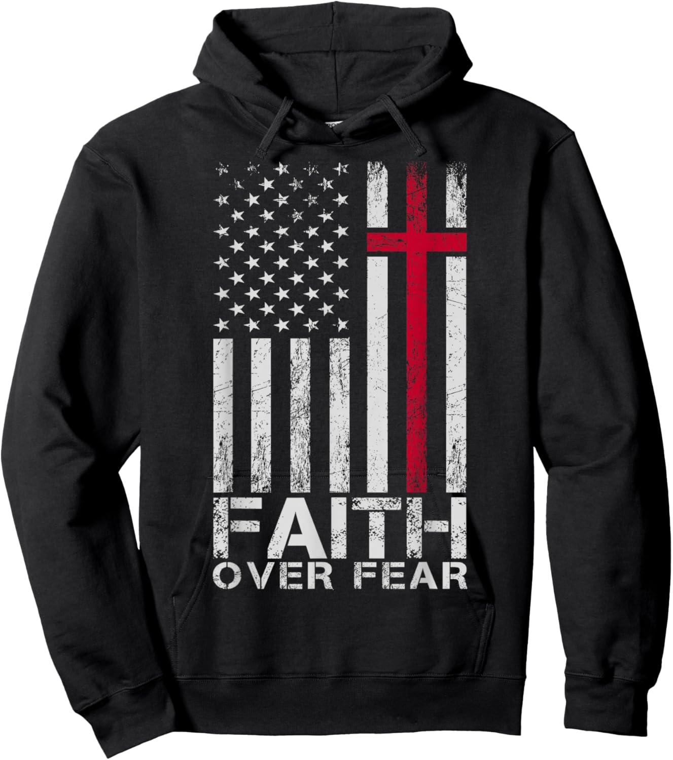 Faith Over Fear American USA Flag Jesus Cross Christian Hoodie - Hoodie | Black