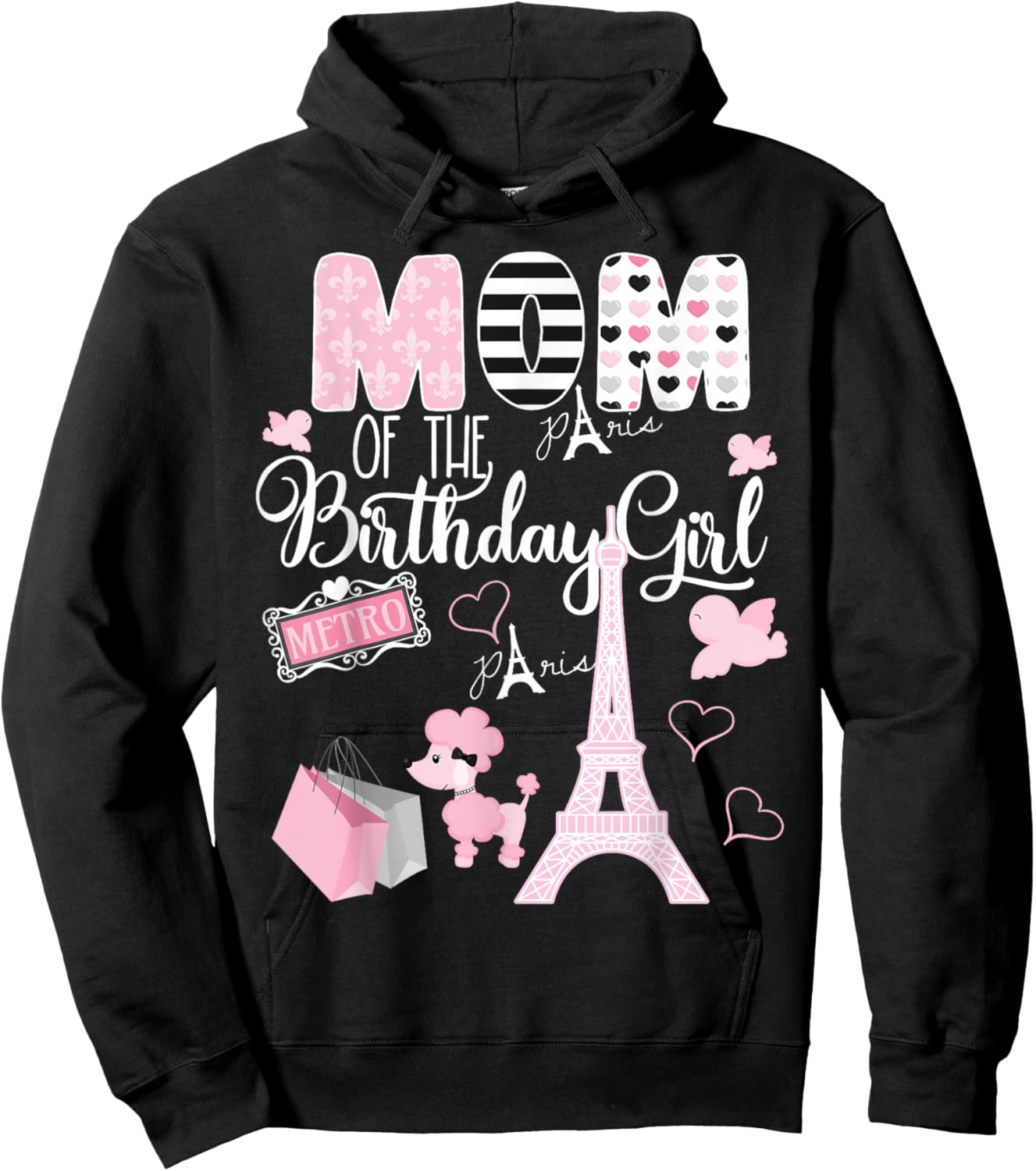 Mom of the Birthday Girl Paris Birthday Matching Family Hoodie - Hoodie | Black