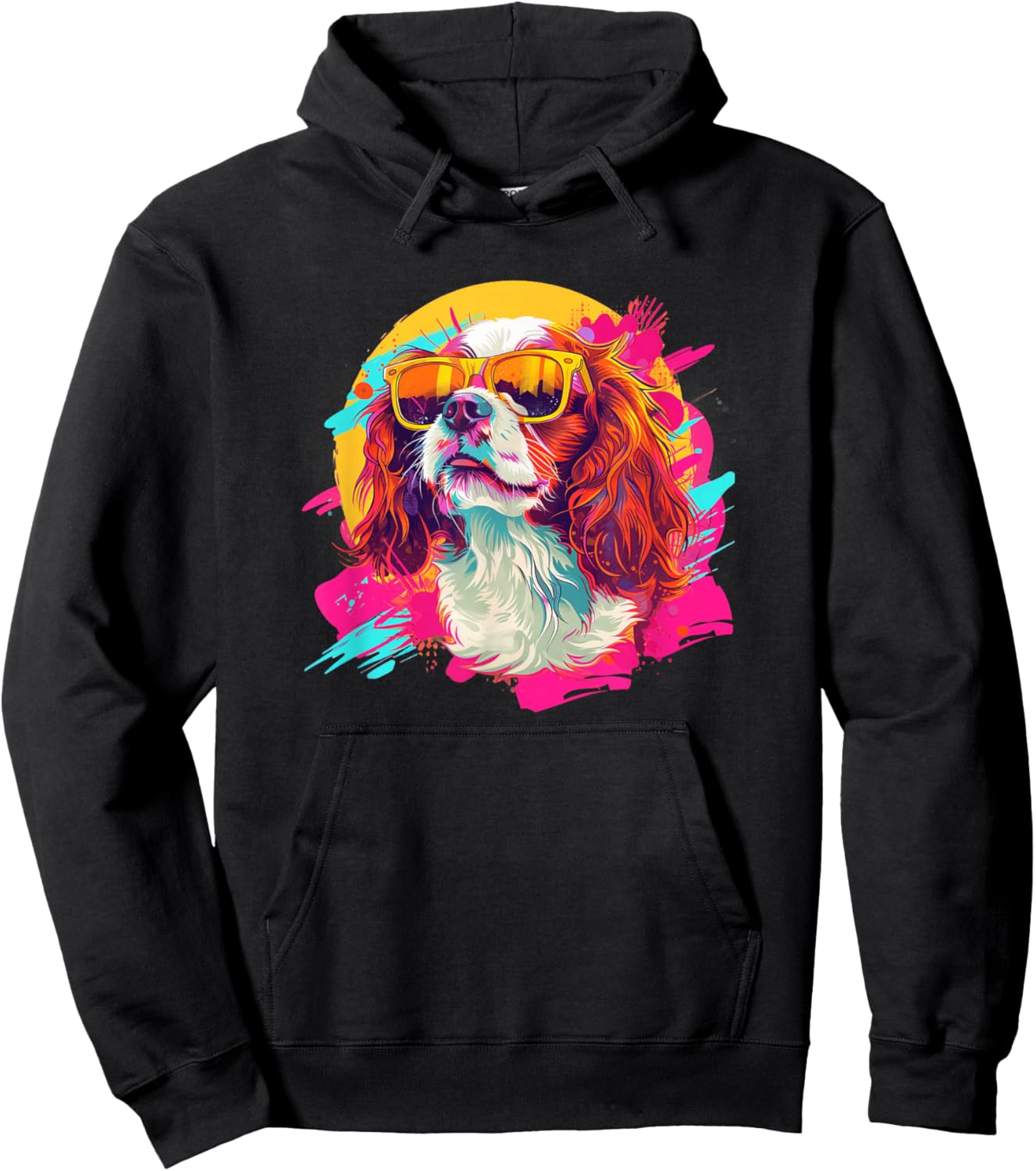 Kid Funny Retro Vintage 80s 90s Cavalier Dog Mom Hoodie - Hoodie | Black