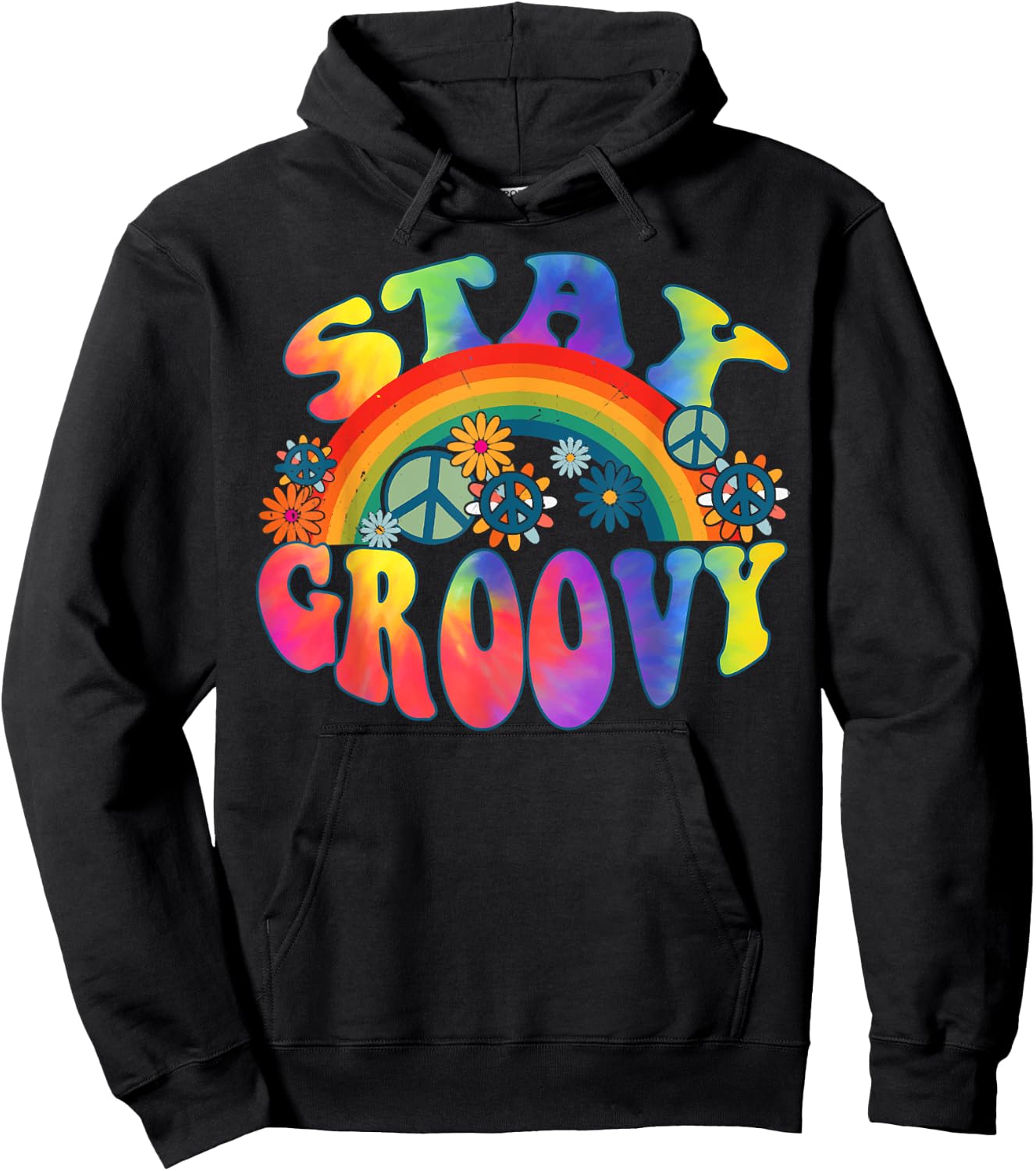 PEACE SIGN LOVE 60s 70s Tie Dye Hippie Halloween Costume Hoodie - Hoodie | Black