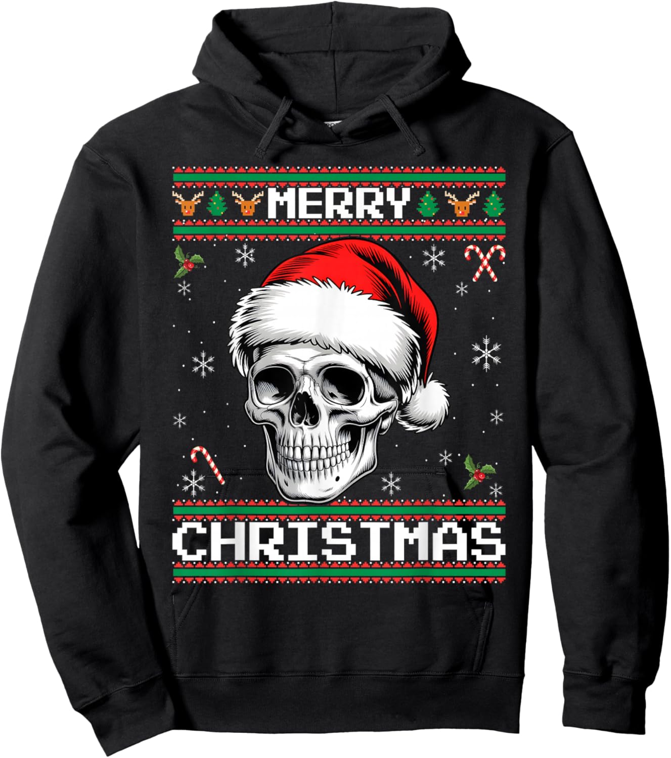 Gothic Christmas, Ugly Sweater Goth Skull Christmas Hoodie - Hoodie | Black