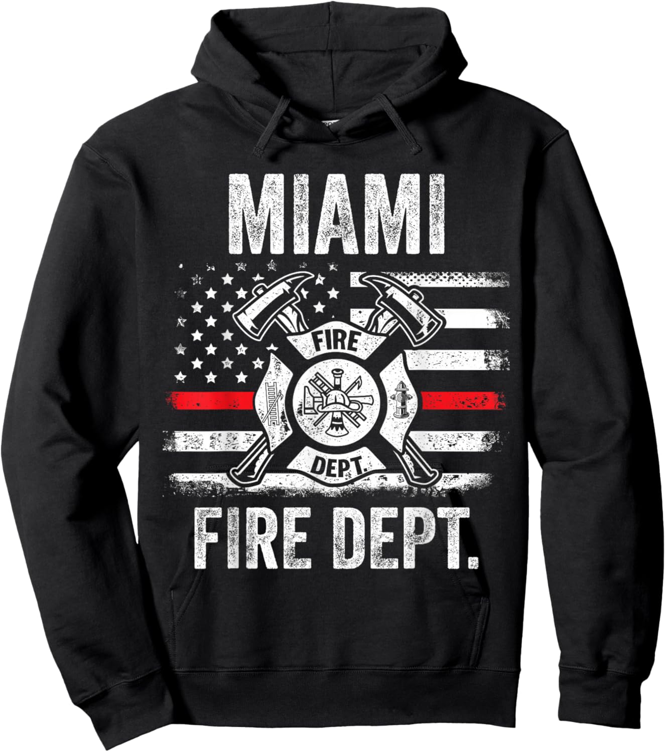 Miami Florida Fire Department Thin Red Line Fireman Hoodie - Hoodie | Black