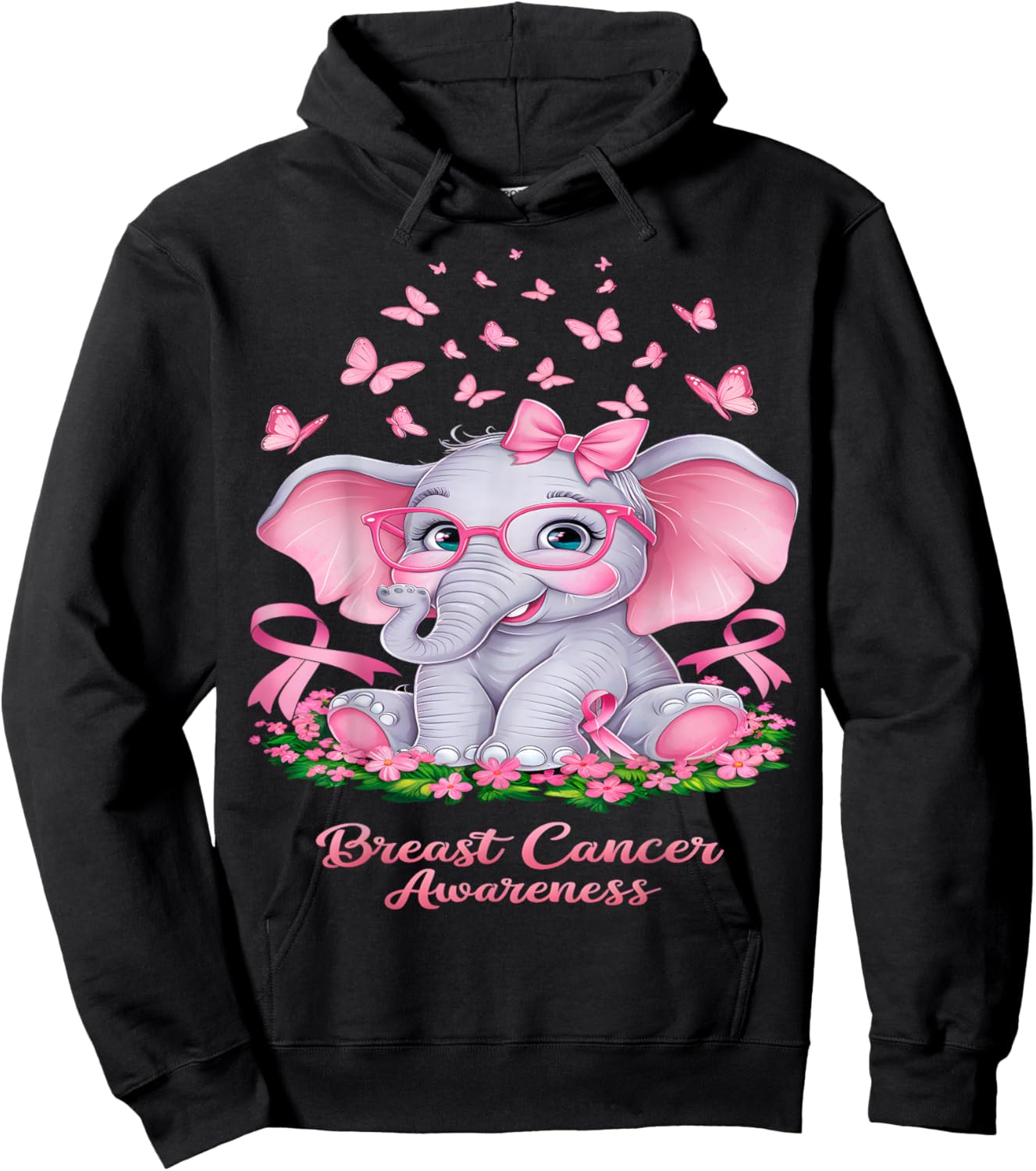 Cancer Awareness Breast Elephant Hoodie - Hoodie | Black