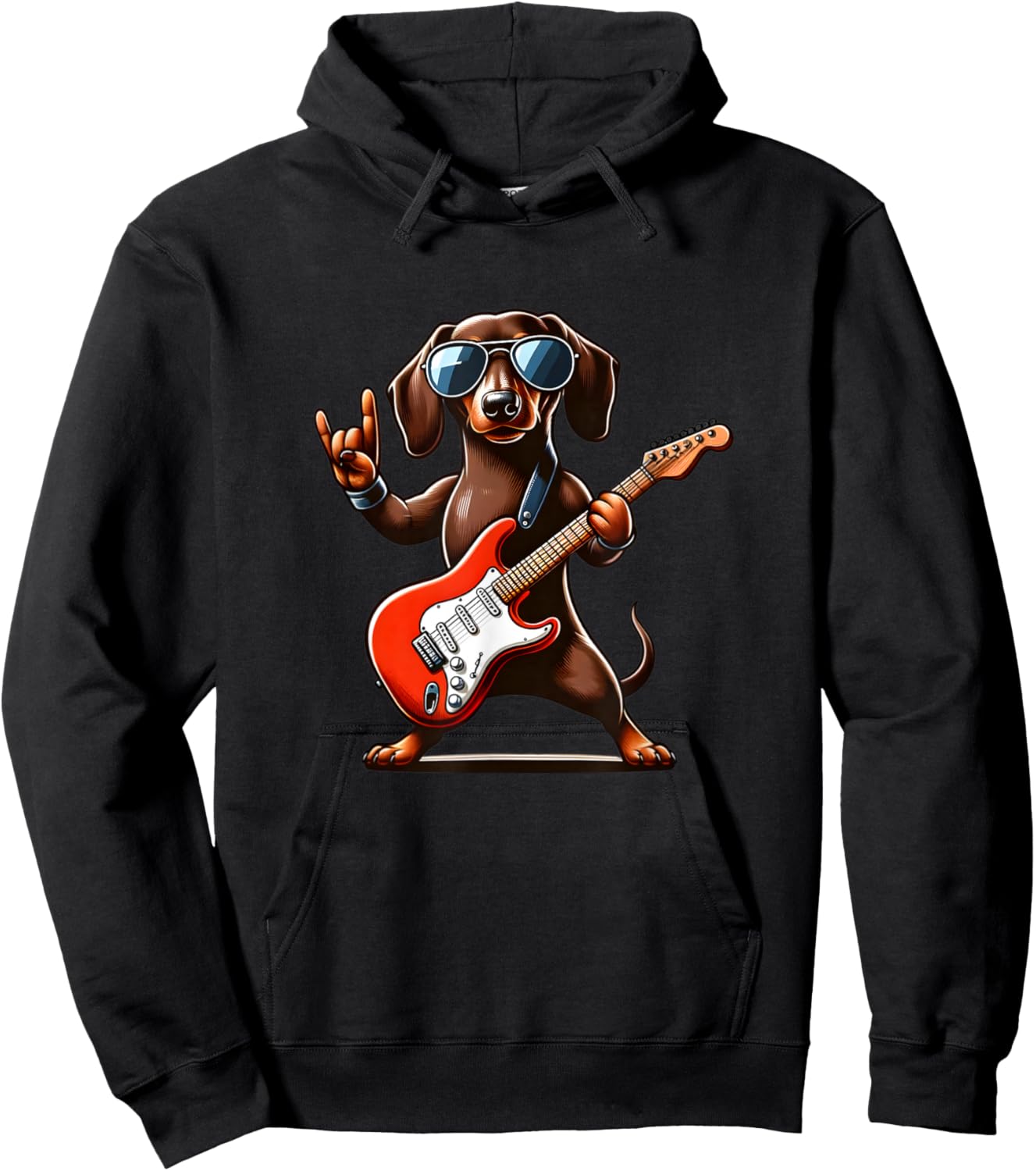 Funny Dachshund Dog Playing Guitar Dachshund Lover Guitarist Hoodie - Hoodie | Black