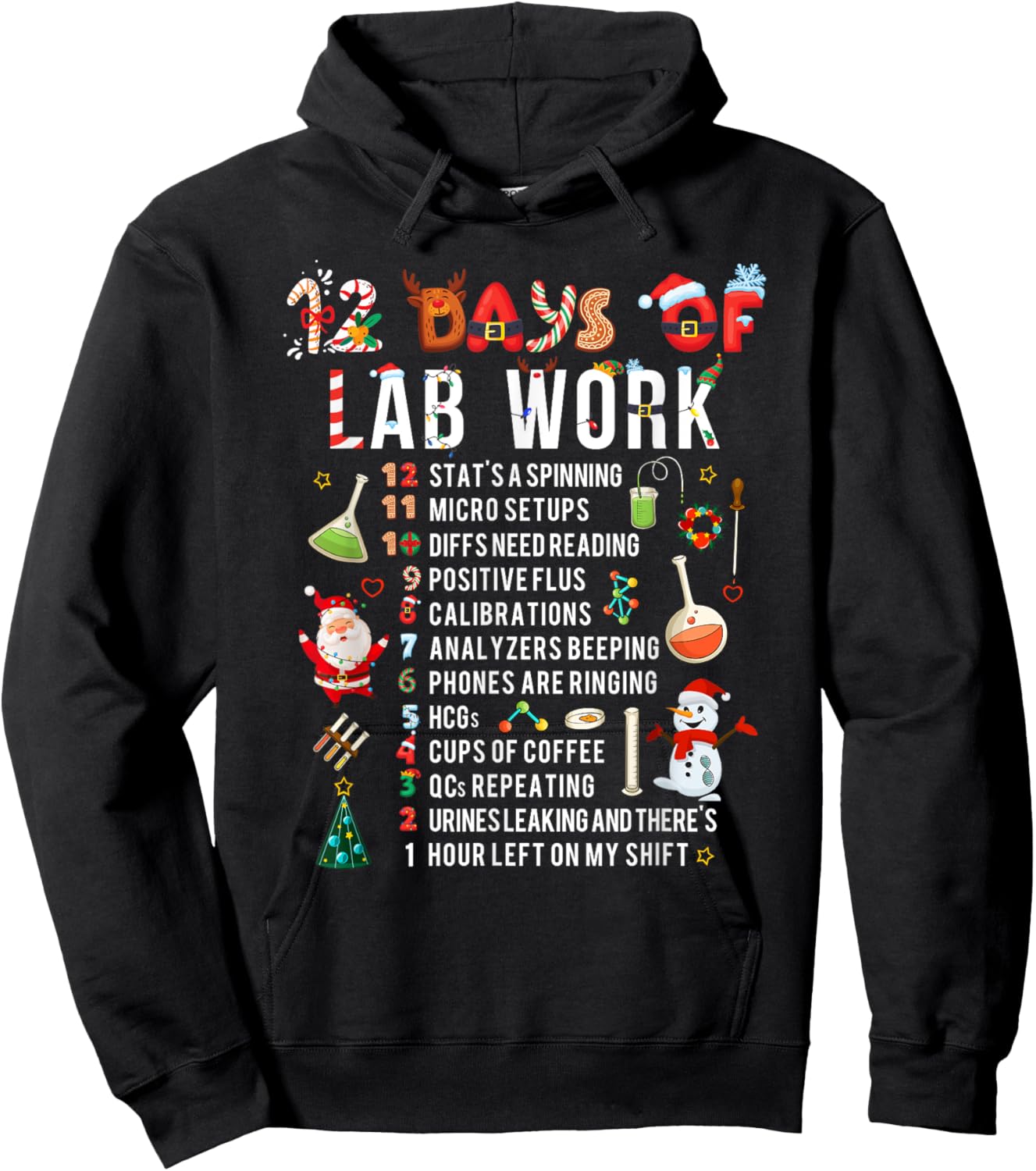 12 Days Of Lab Work Christmas Medical Laboratory Scientist Hoodie - Hoodie | Black