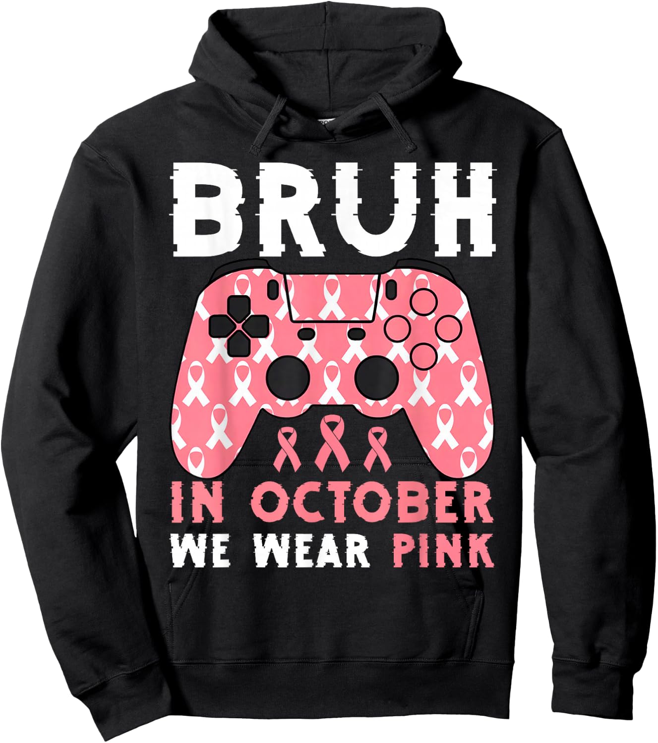 Bruh In October We Wear Pink Breast Cancer Gaming Kids Boys Hoodie - Hoodie | Black