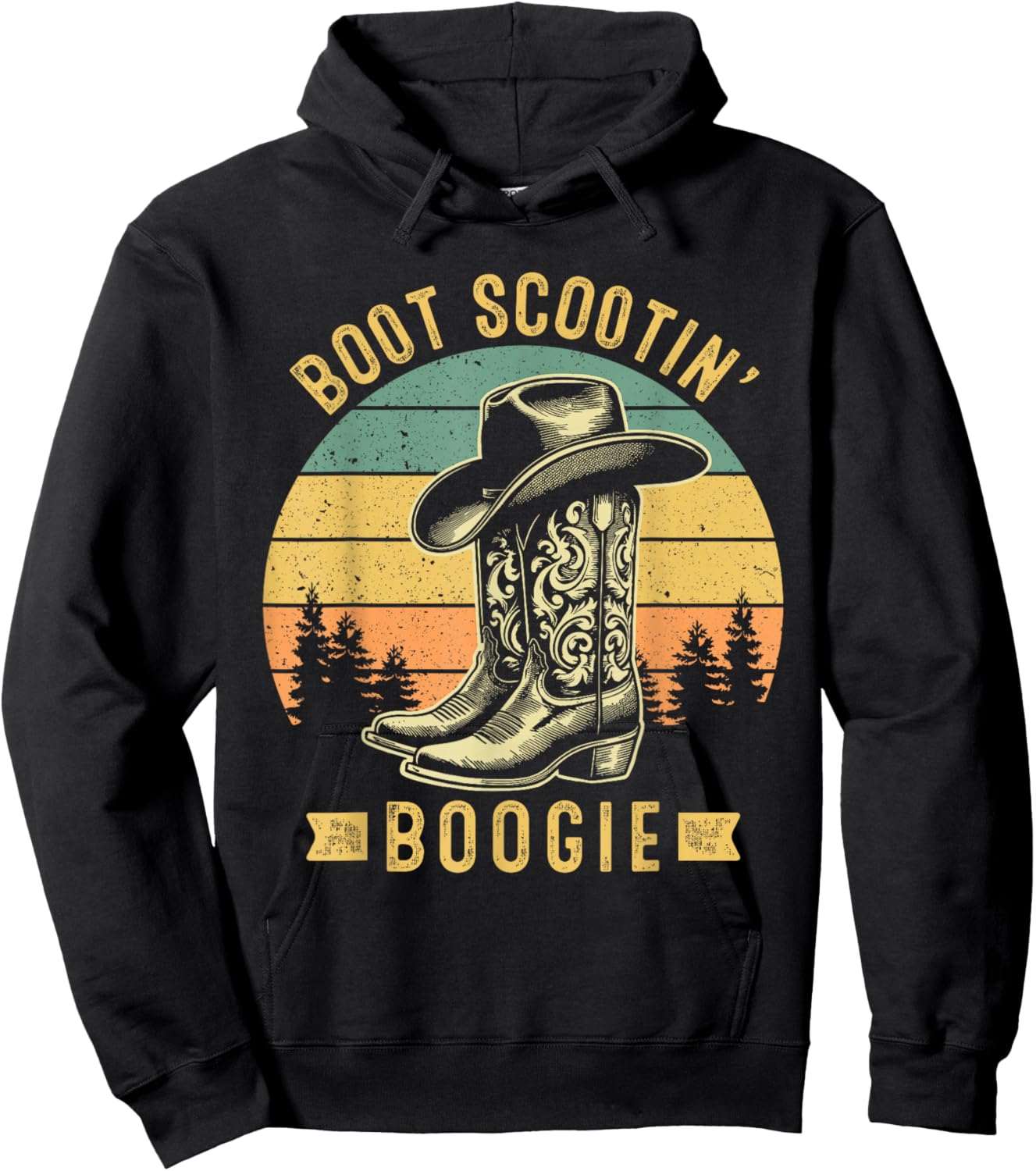 Boot Scootin’ Boogie Retro Vintage Western Cowboys Hoodie - Hoodie | Black