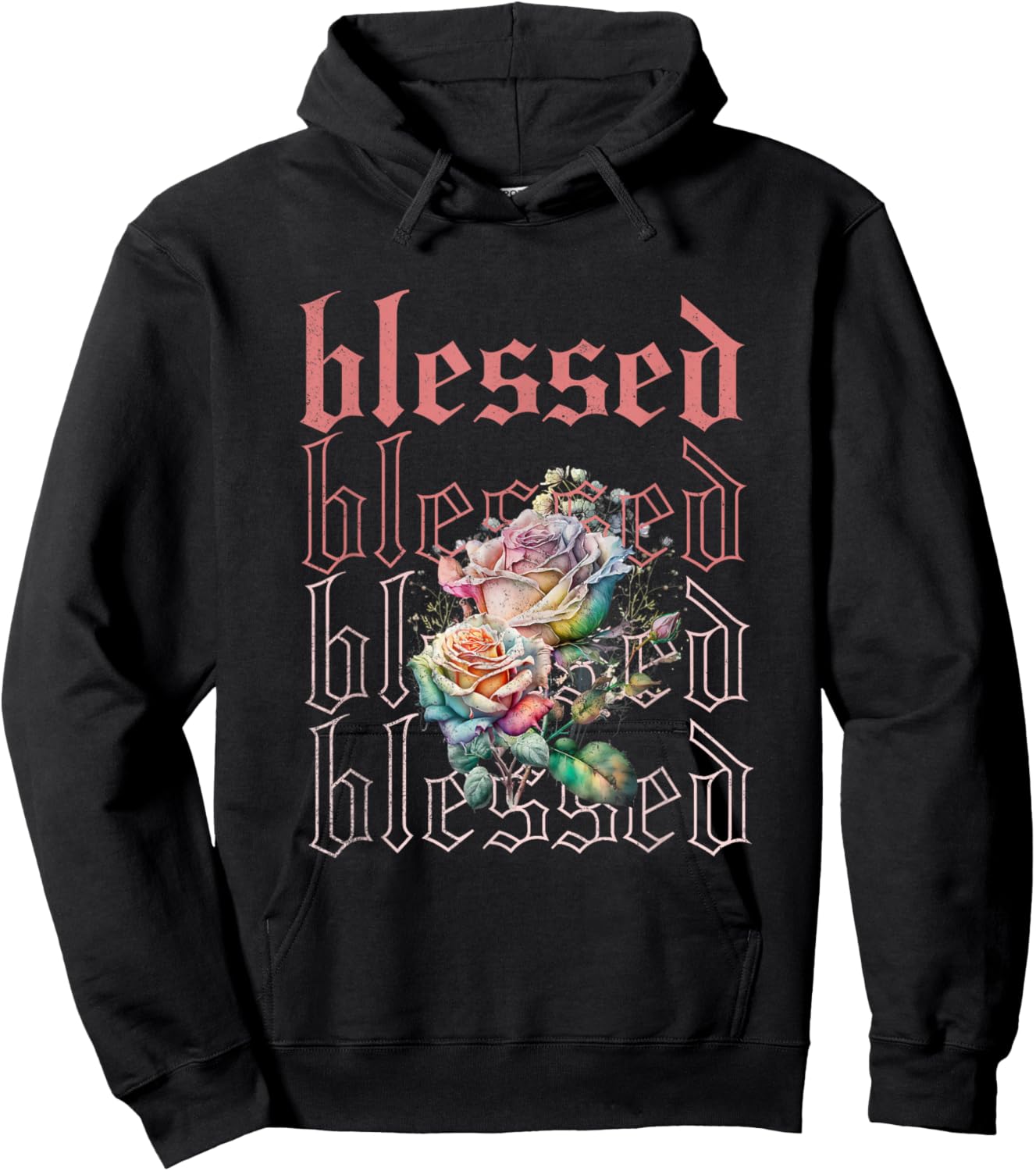 Christian Streetwear Blessed, Simple Christian Roses Hoodie - Hoodie | Black