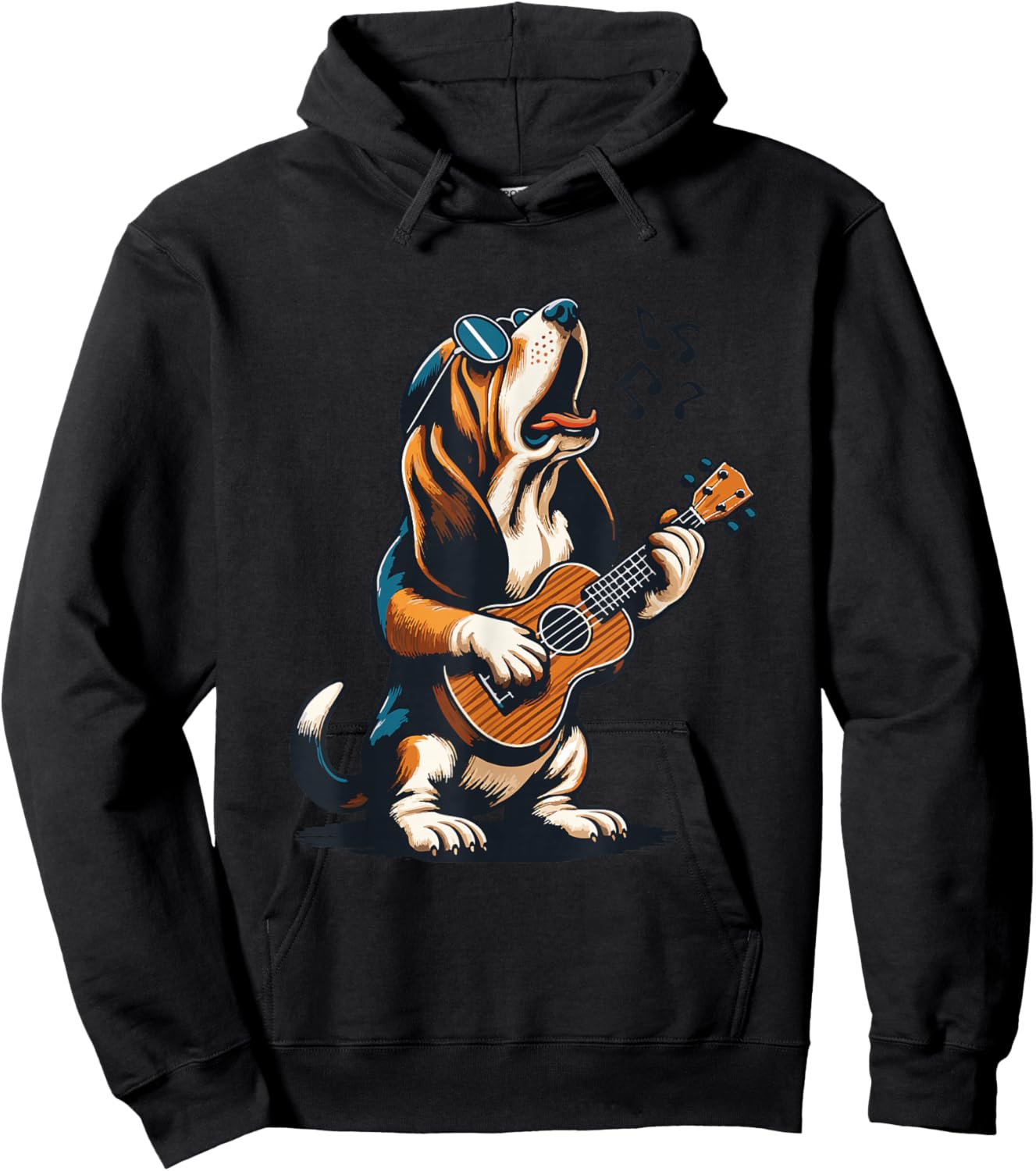 Dog Playing Guitar Singing Basset Hound Funny Hoodie - Hoodie | Black