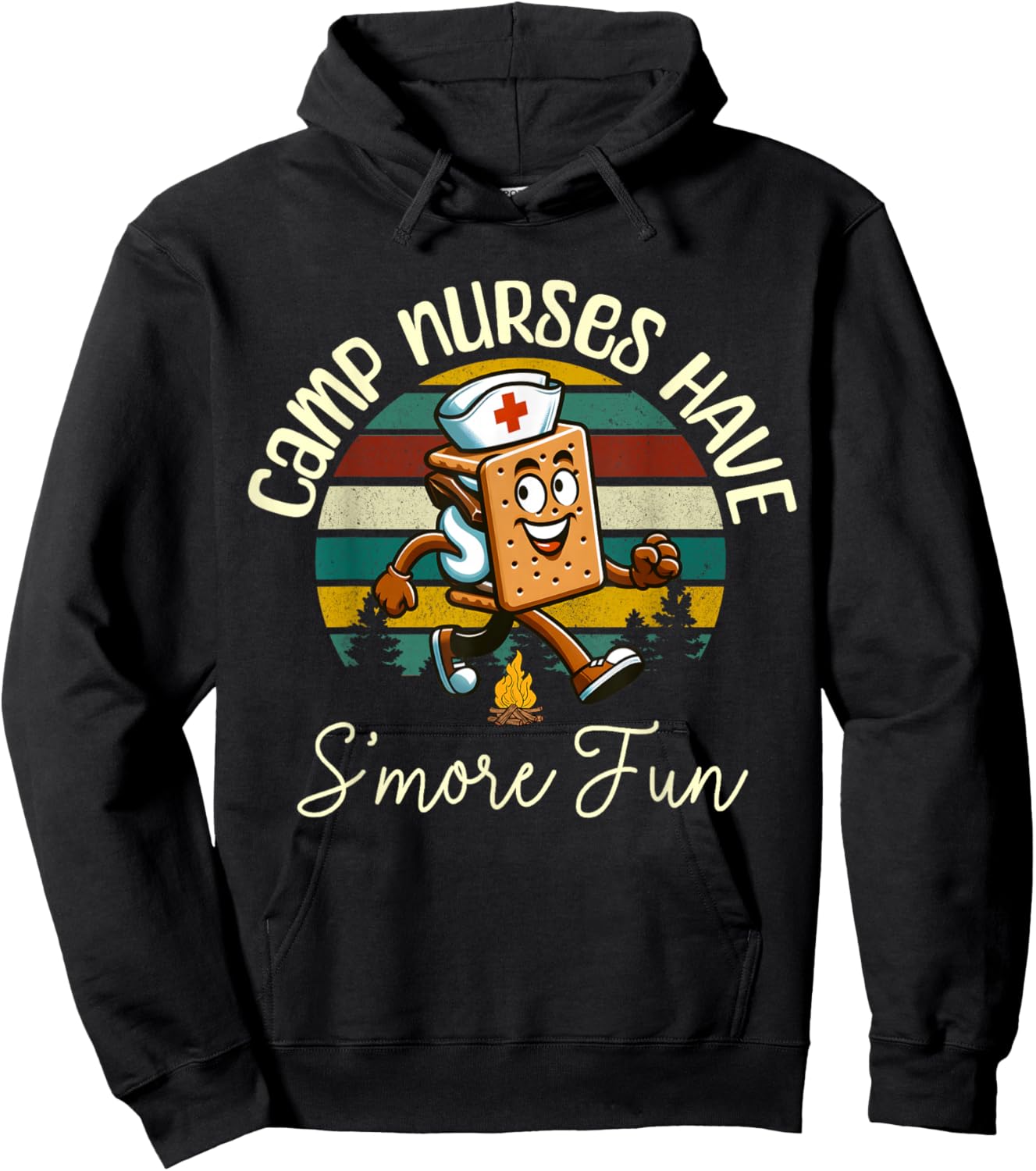 Camp Nurse Retro Camper Nature Camping Trip S'Mores Campfire Hoodie - Hoodie | Black