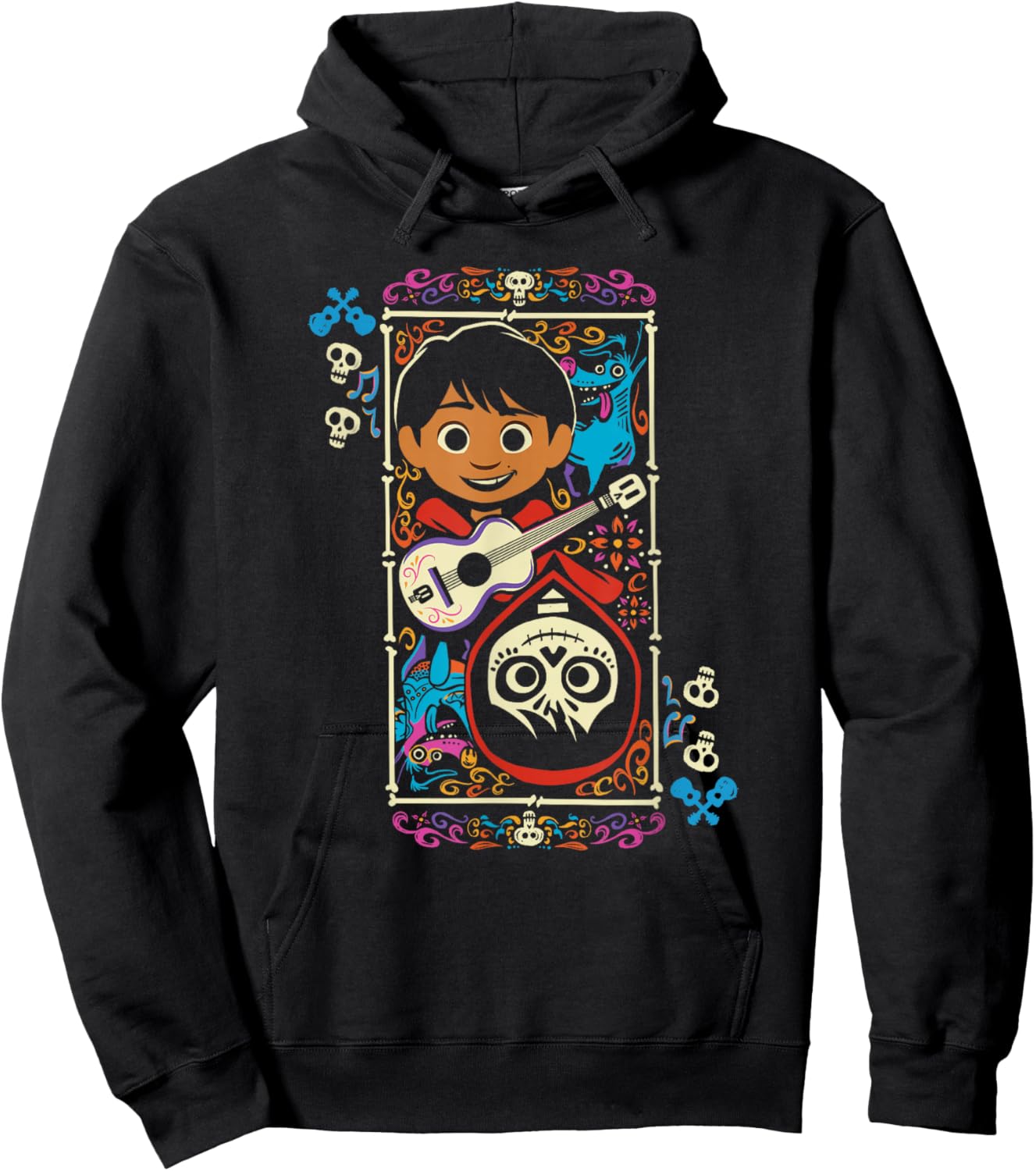 Disney Pixar Coco Miguel Two Faces Day Of The Dead Big Frame Hoodie - Hoodie | Black