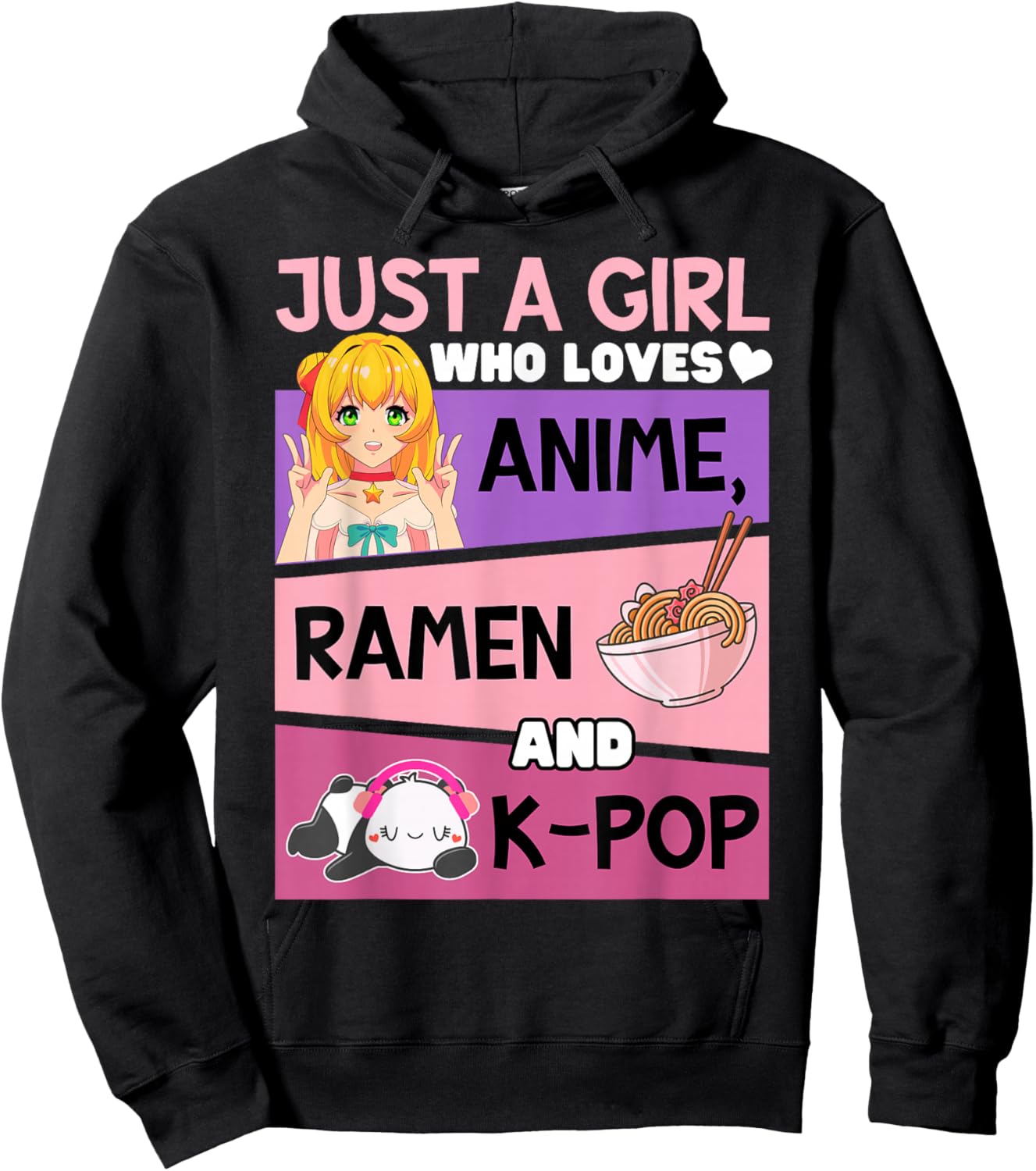 K-pop Anime Ramen-Can't Hear You I'm Listening Kpop Kawaii Hoodie - Hoodie | Black