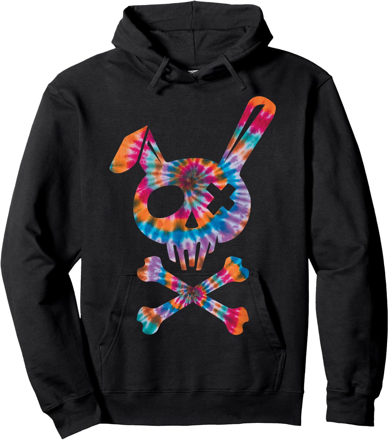 Scary Skull And Crossbones Bad Rabbit Horror Bunny Tie Dye Hoodie - Hoodie | Black