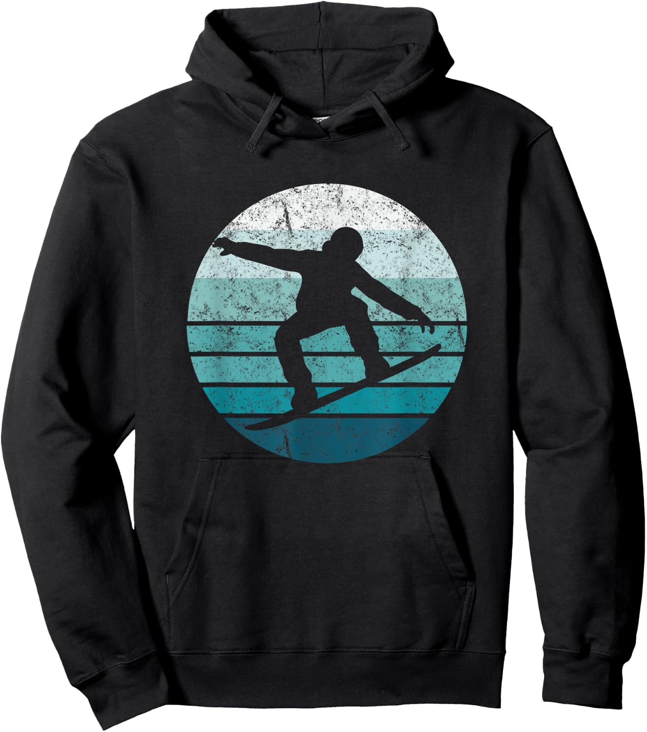 Snowboard, Retro Style Snowboarding, Blue Sunset Hoodie - Hoodie | Black