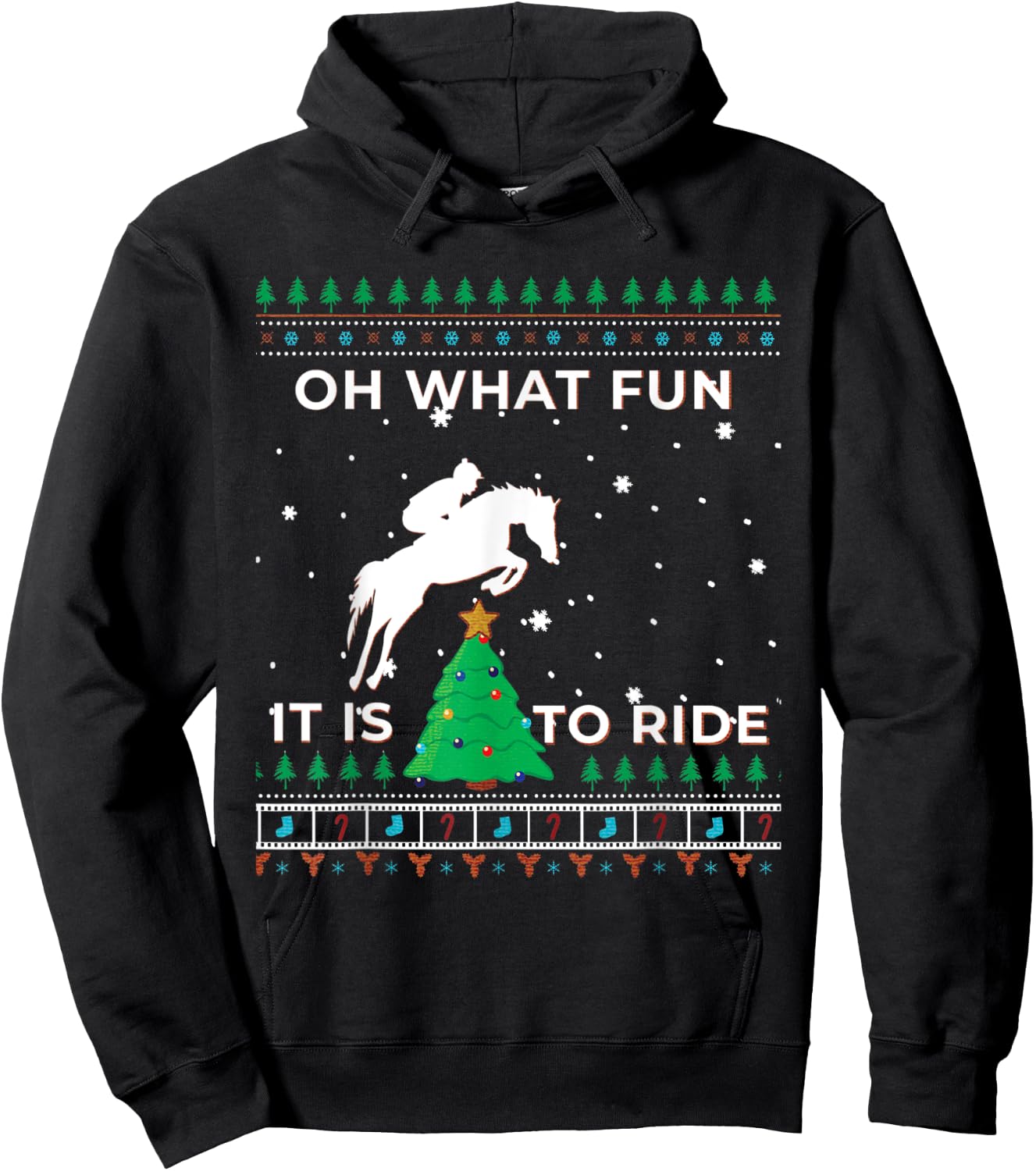 Horse Rider Equestrian Cowboy Ugly Christmas Sweater Jumper Hoodie - Hoodie | Black