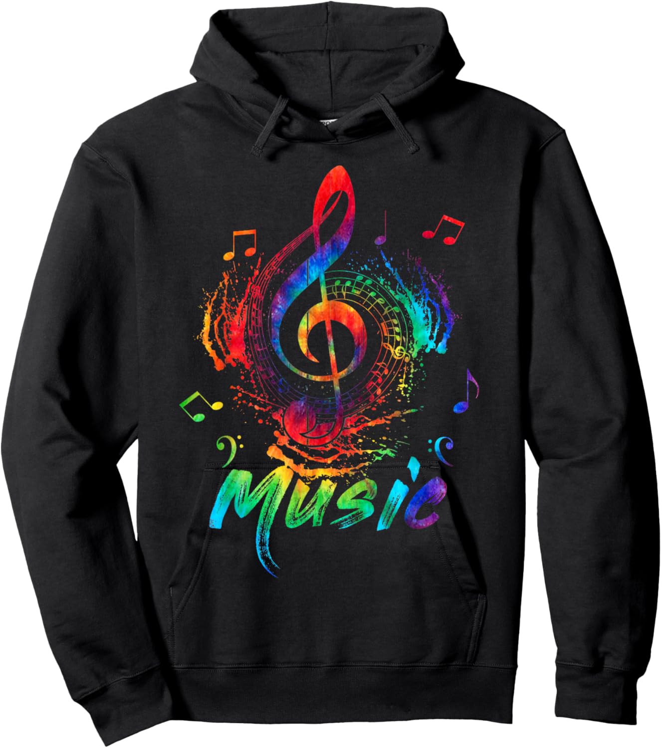Tie Dye Music Treble Clef Musical Instrument Note Gifts Hoodie - Hoodie | Black