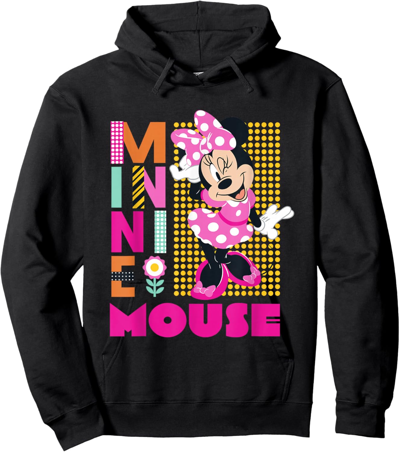 Disney Minnie Mouse Smiling Polka Dot Retro Logo Stack Hoodie - Hoodie | Black