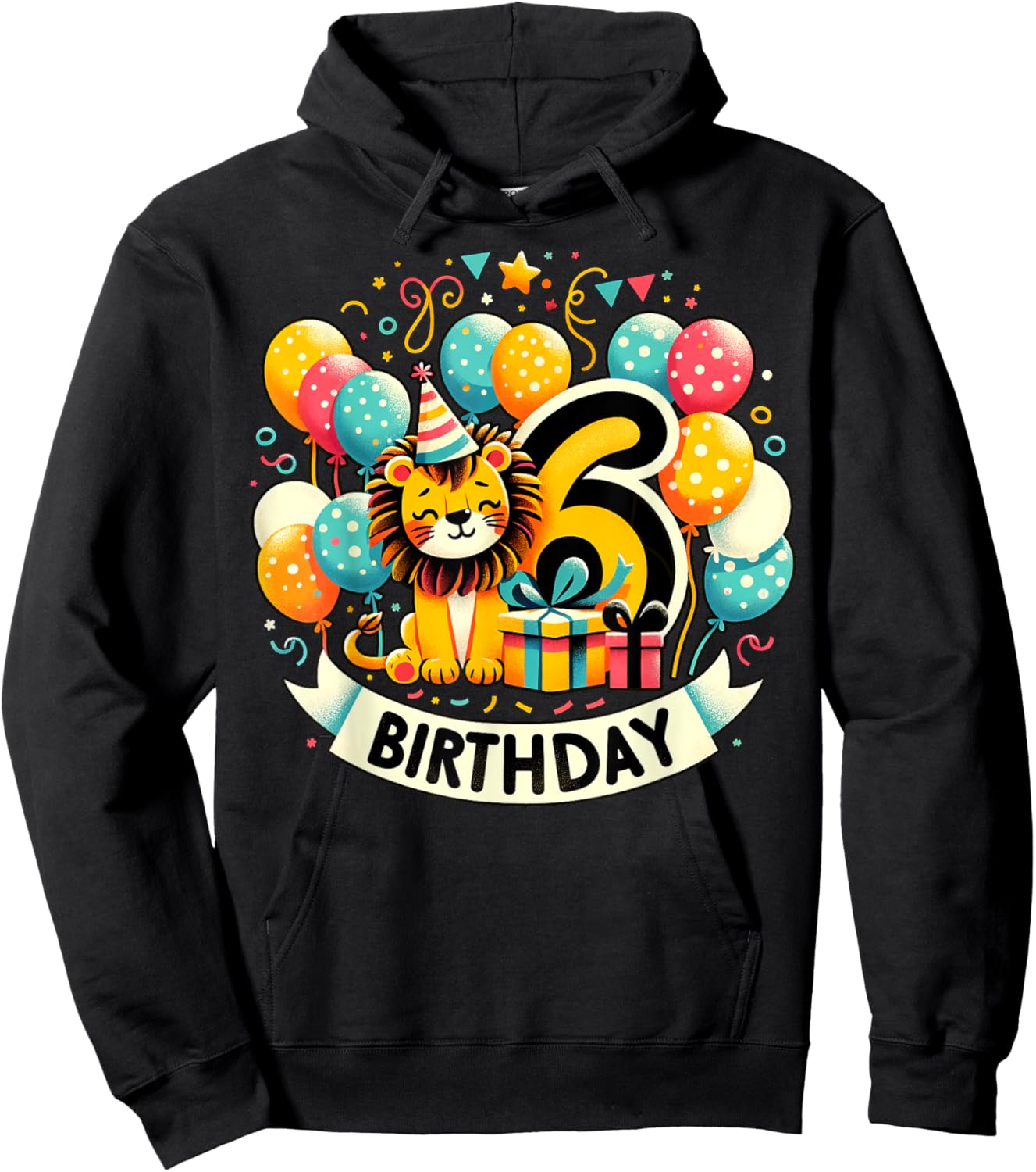 Lion 6th birthday boy girl 6 years old sixth six Lion Hoodie - Hoodie | Black