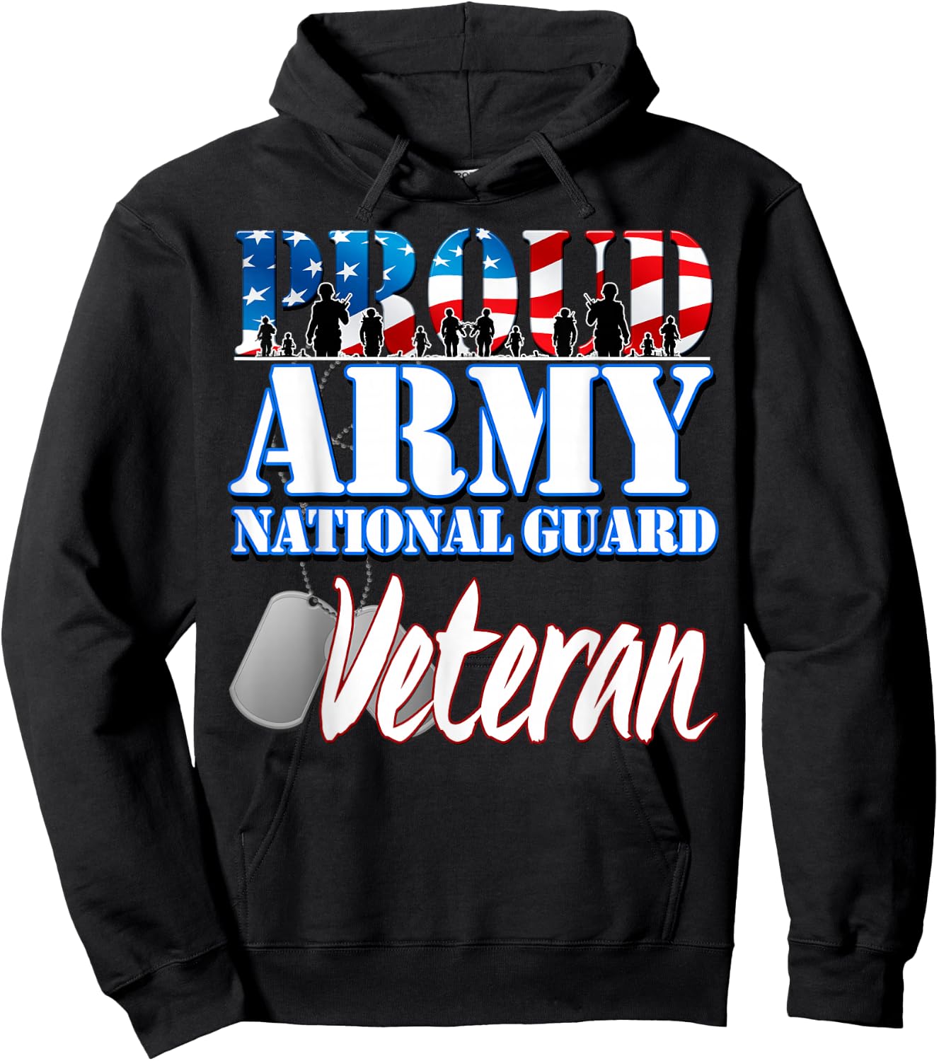 Proud Army National Guard Veteran Dog Tag Flag Women Hoodie - Hoodie | Black