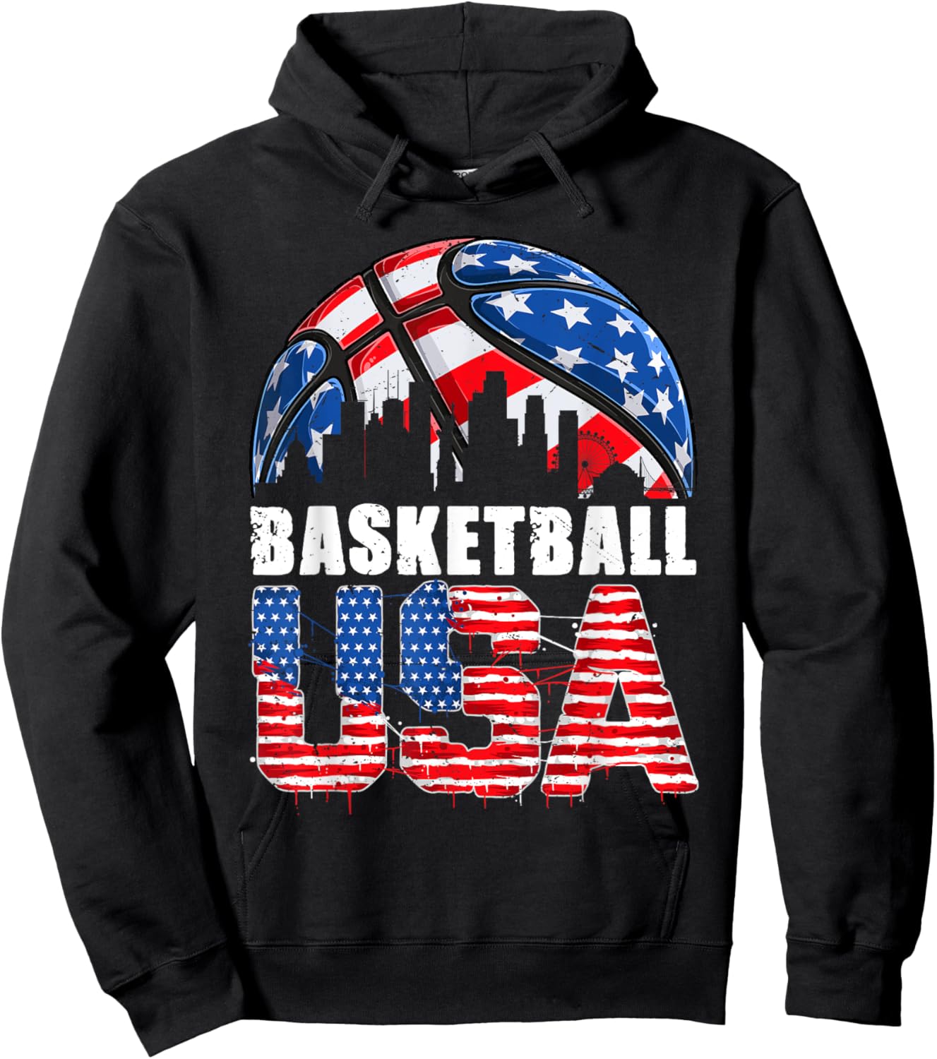 Funny Basketball Lovers Fans USA American Flag 4th Of July Women Kids Men Hoodie - Hoodie | Black