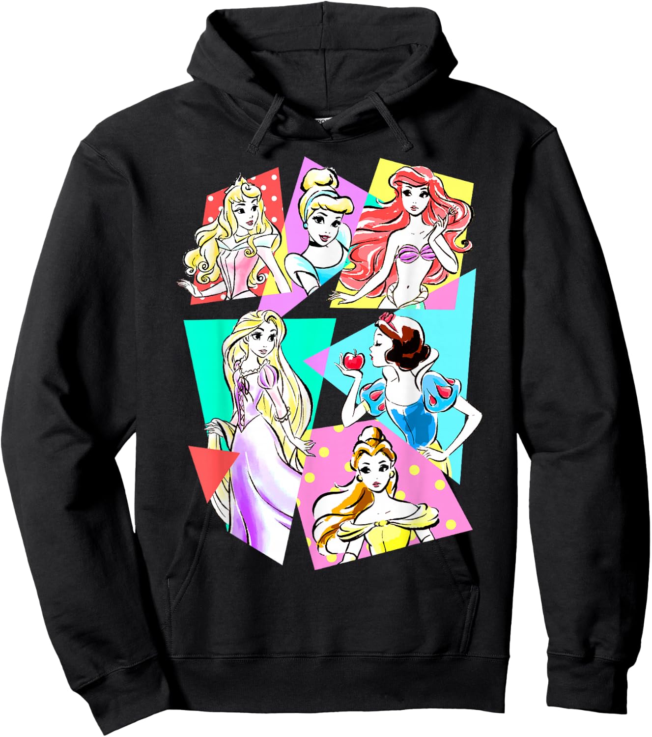 Disney Princesses Neon Pop Art Sketch Graphic Hoodie - Hoodie | Black