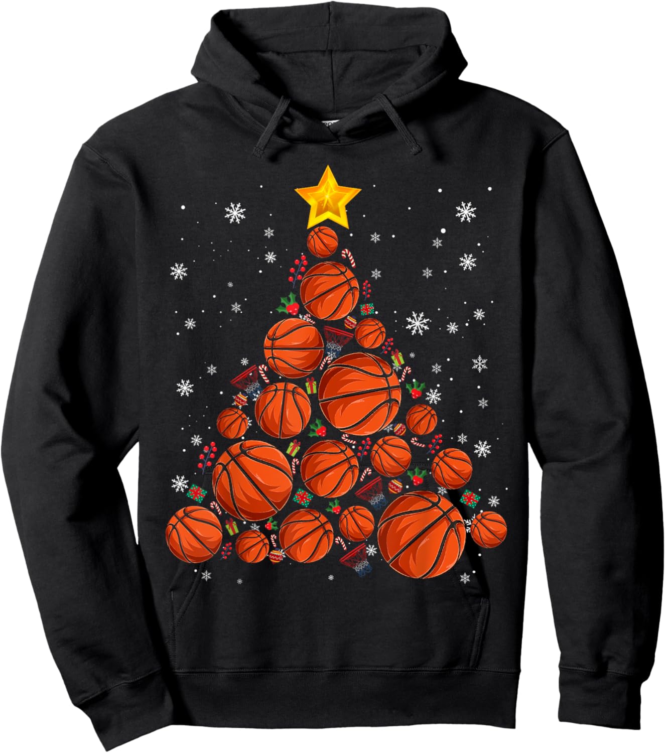 Basketball Xmas Tree Lights Santa Basketball Lover Christmas Hoodie - Hoodie | Black