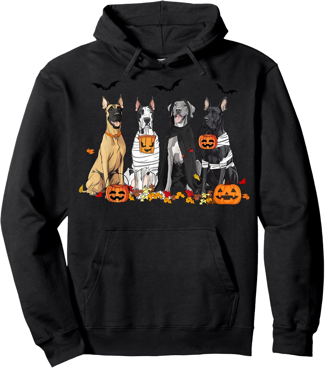 Cute Great Dane Dogs Ghost Witch Mummy Halloween Pumpkins Hoodie - Hoodie | Black