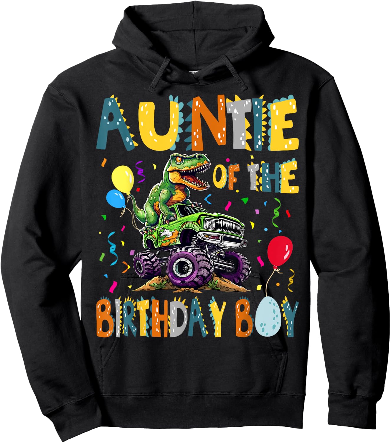 Auntie Of The Birthday Boy T-Rex Dinosaur Birthday Party Hoodie - Hoodie | Black