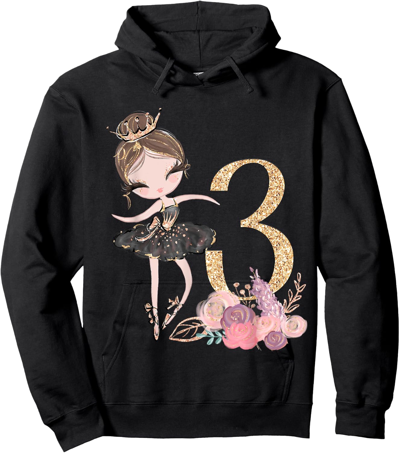 3rd Birthday Ballerina Dancer Ballet Tutu Toddler Girl Three Hoodie - Hoodie | Black