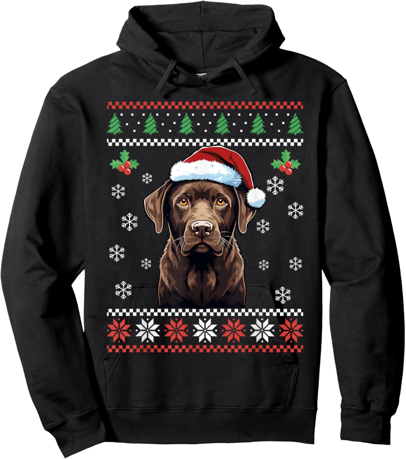 Chocolate Labrador Ugly Christmas Sweater Xmas Adults Kids Hoodie - Hoodie | Black