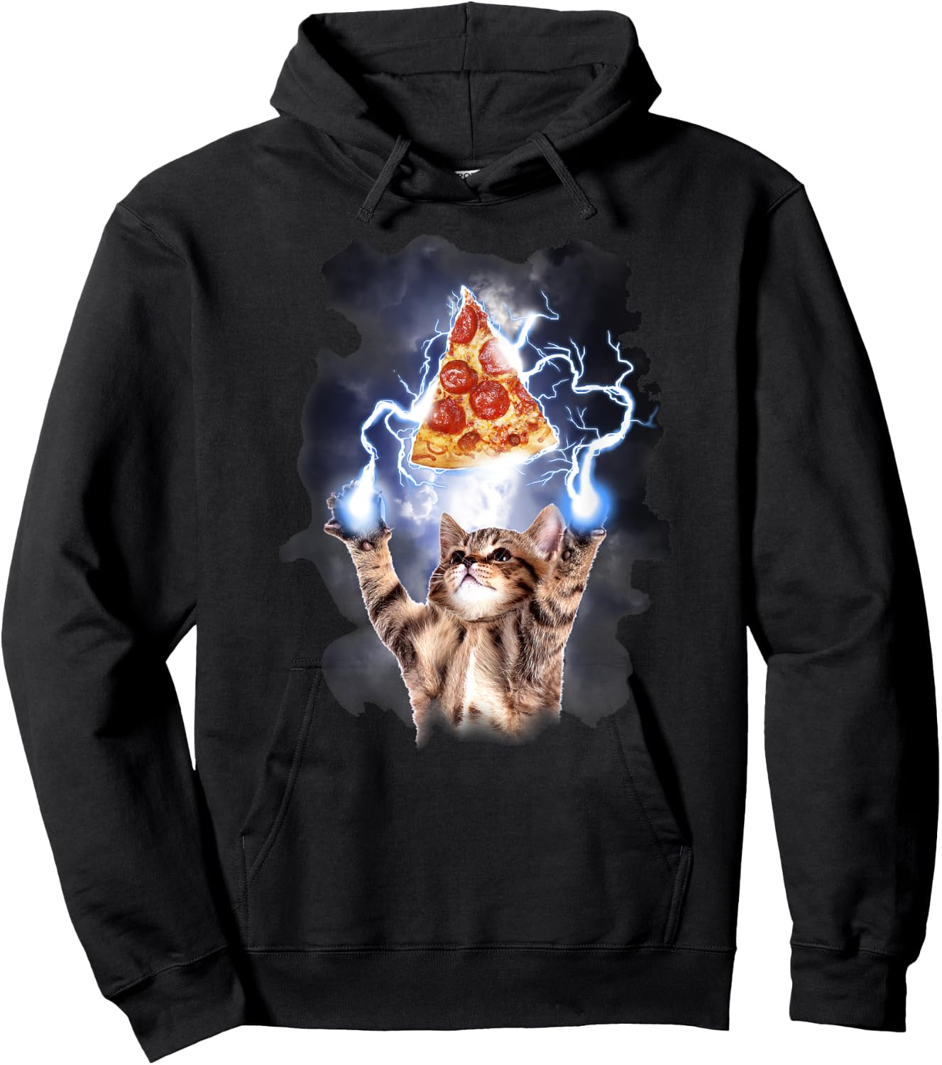 Lightning Pizza Cat Hoodie - Hoodie | Black