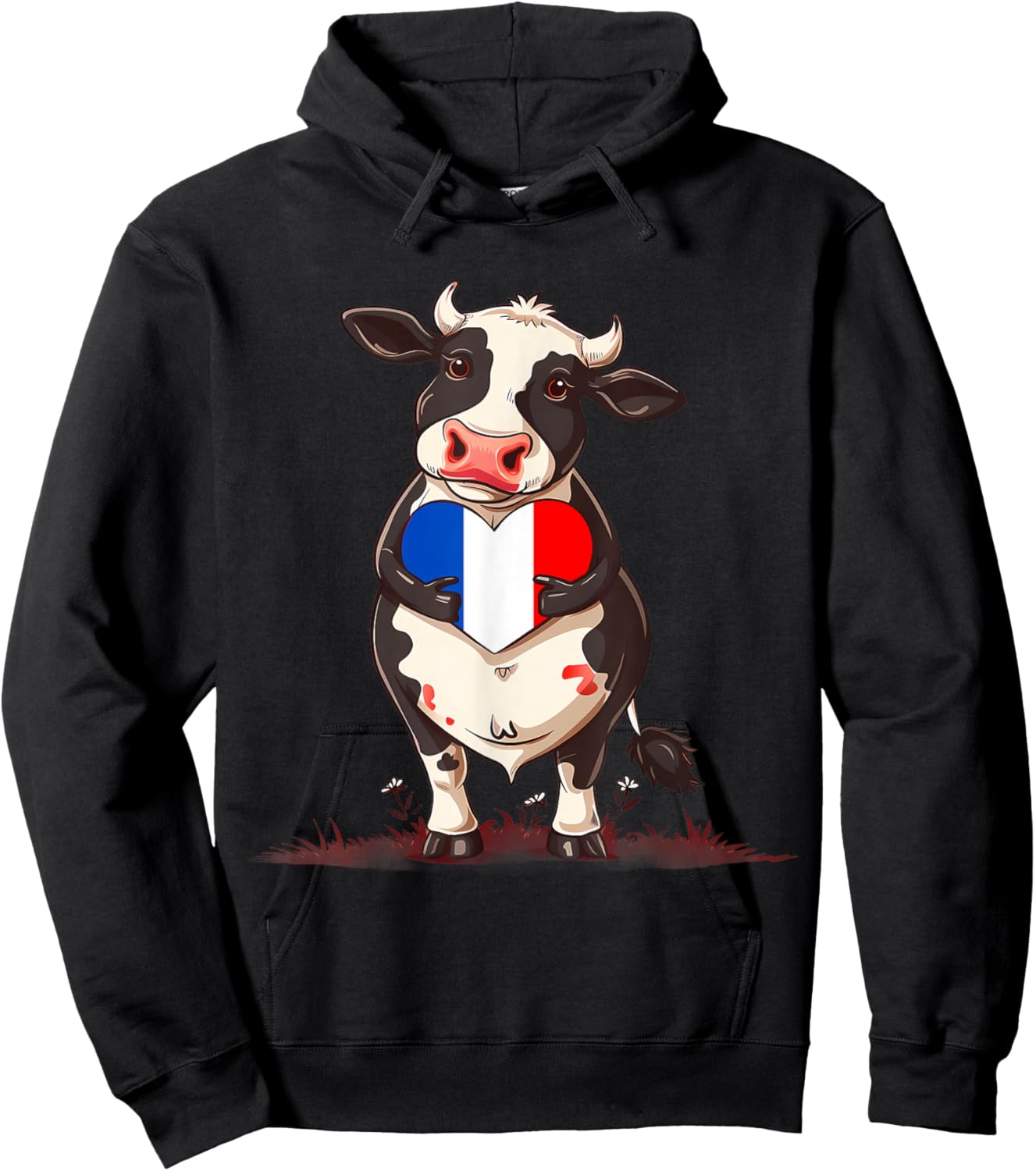 French Flag Cow Heart Shape France French Roots French Pride Hoodie - Hoodie | Black