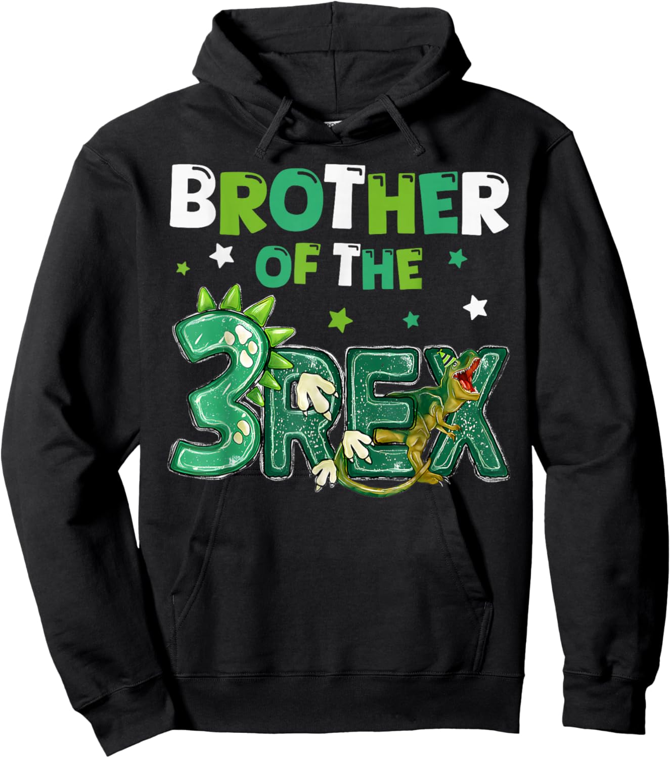 Brother of the Three Rex Birthday Dinosaur Family Matching Hoodie - Hoodie | Black