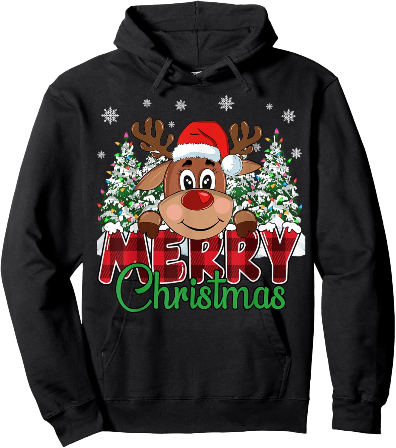 Funny Reindeer Xmas Family Merry Christmas Hoodie - Hoodie | Black