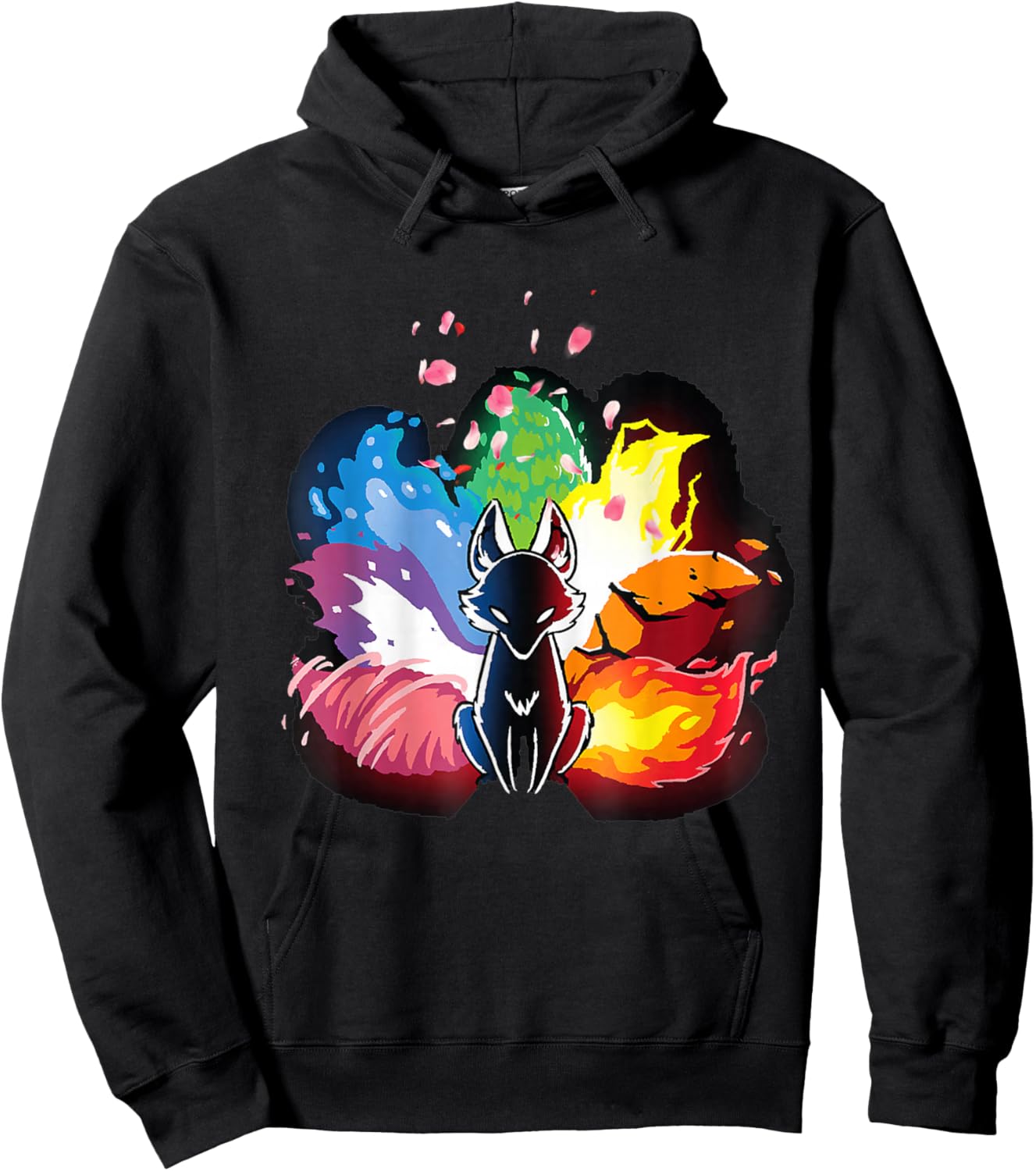 Japanese Fox Kitsune Seven Elements Cherry Flower Blossom Hoodie - Hoodie | Black