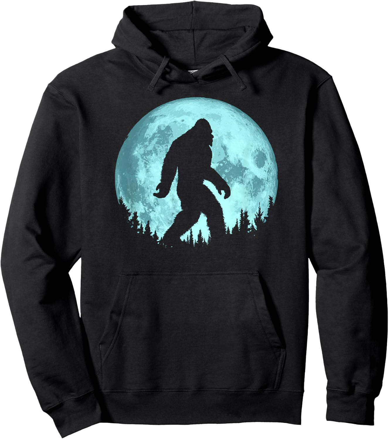 Bigfoot Night Minimalist Full Moon & Trees Sasquatch Hoodie - Hoodie | Black