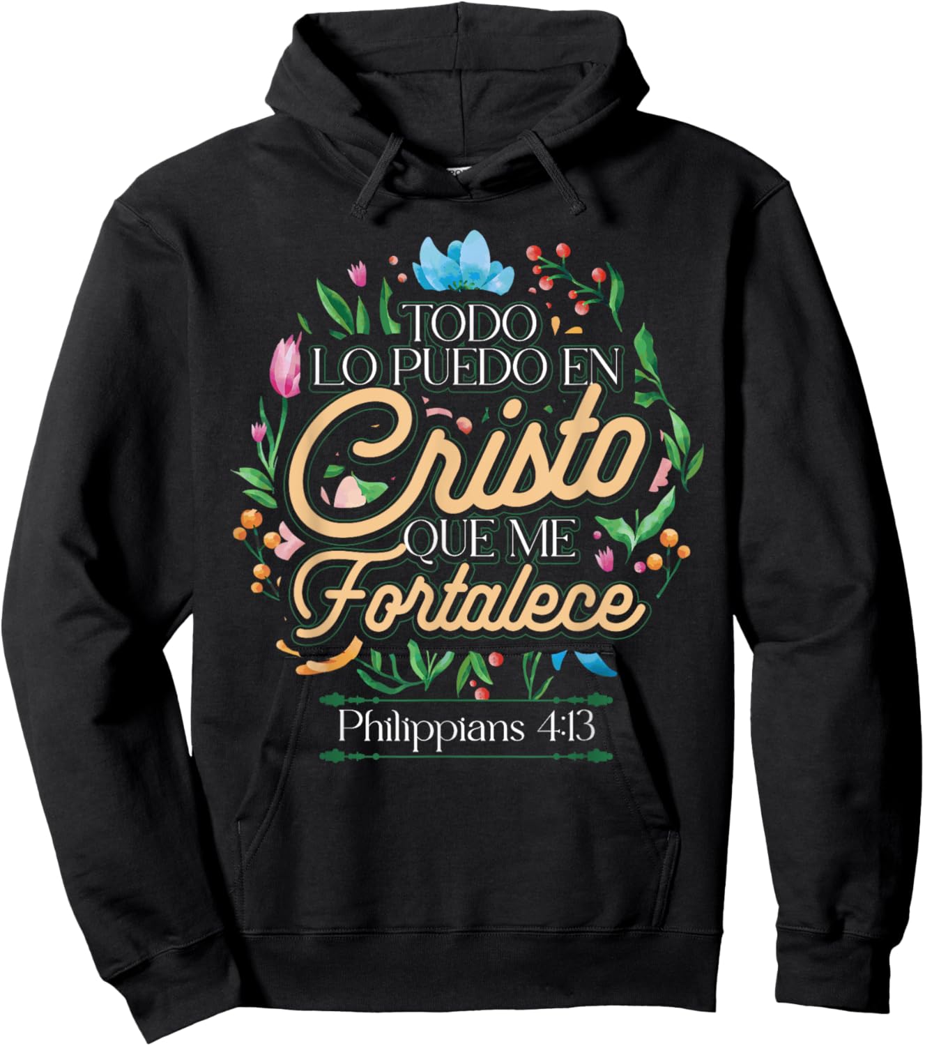 Spanish Philippians 4:13 Christian Bible Verse Religious Hoodie - Hoodie | Black