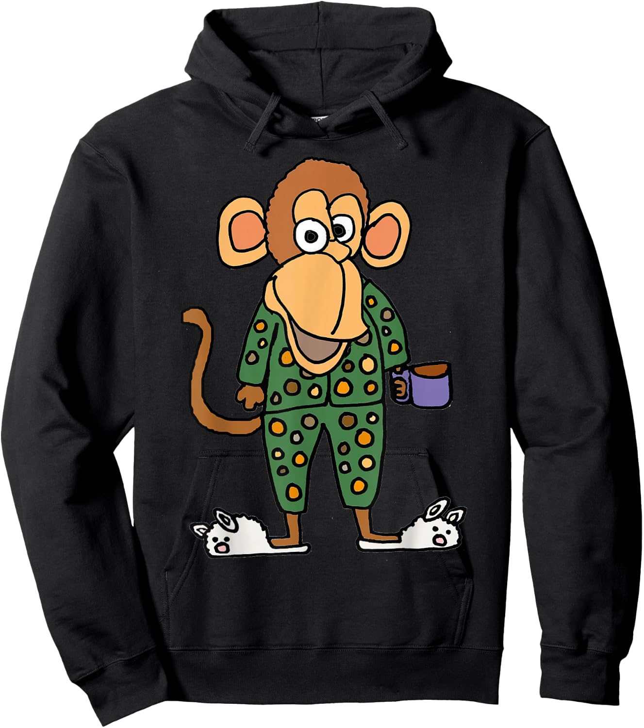 Smilealotteesa Funny Monkey in Pajamas Cartoon Hoodie - Hoodie | Black