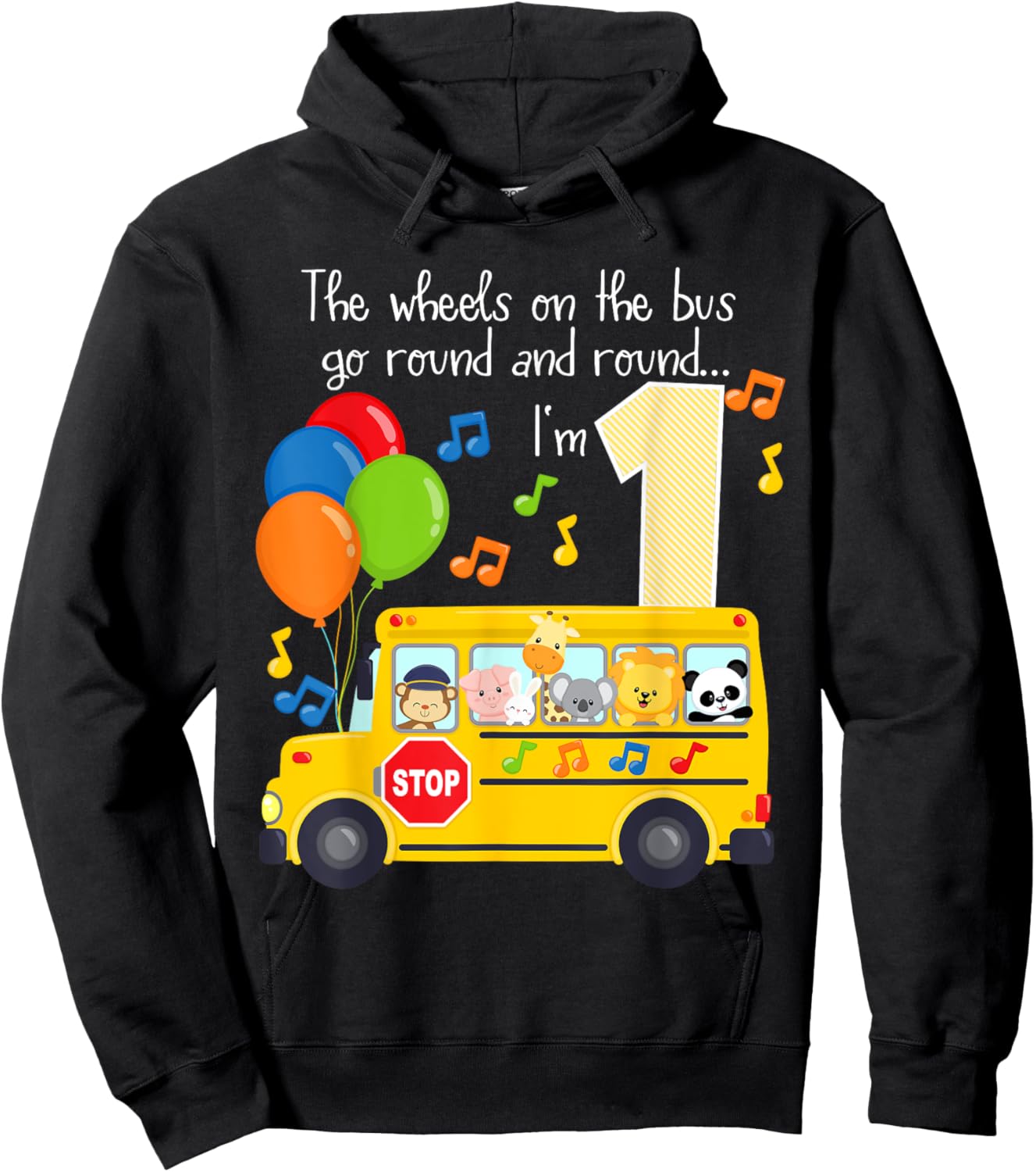 The Wheels On The Bus 1st Birthday 1 Yr Old Family Matching Hoodie - Hoodie | Black
